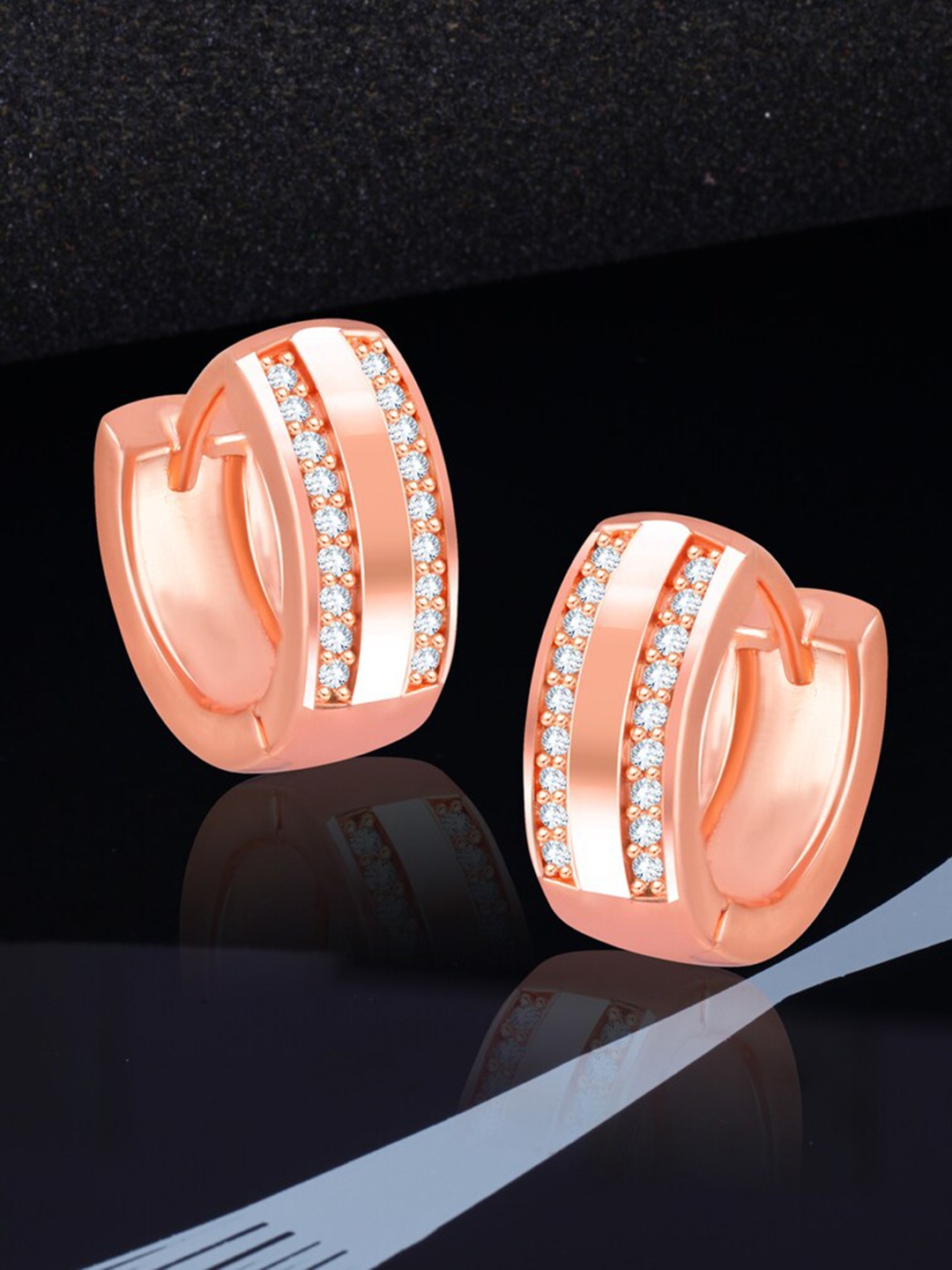 

MEENAZ Rose Gold-Plated Diamond Shaped Hoop Earrings
