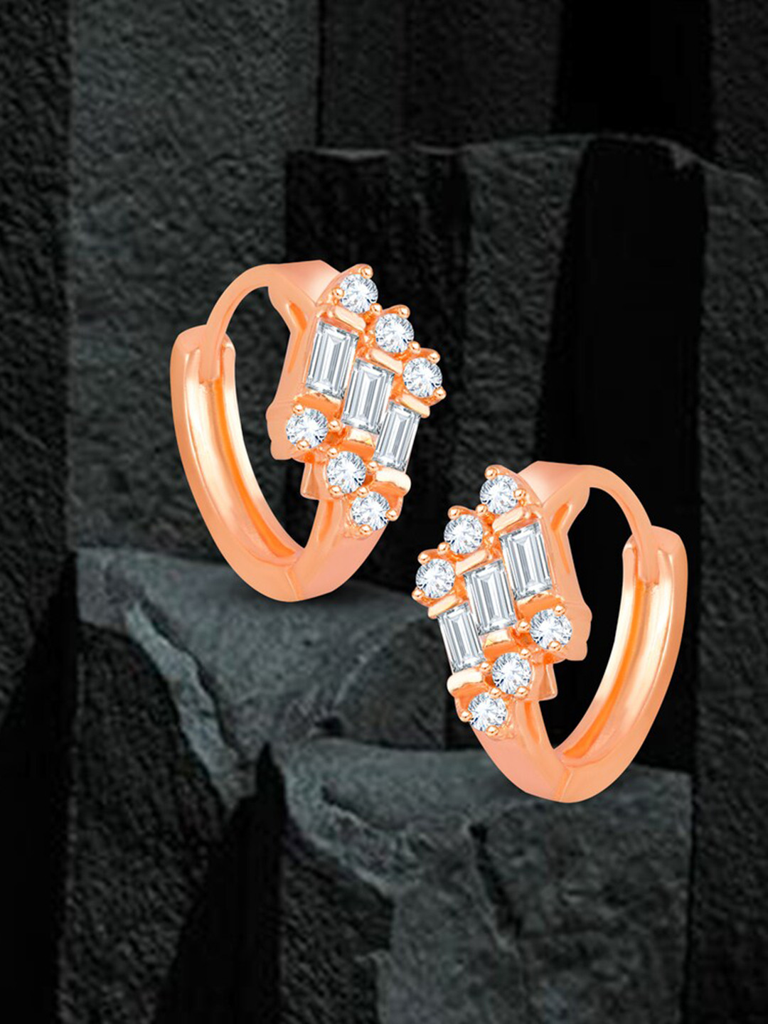 

MEENAZ Rose Gold-Plated Diamond Shaped Hoop Earrings