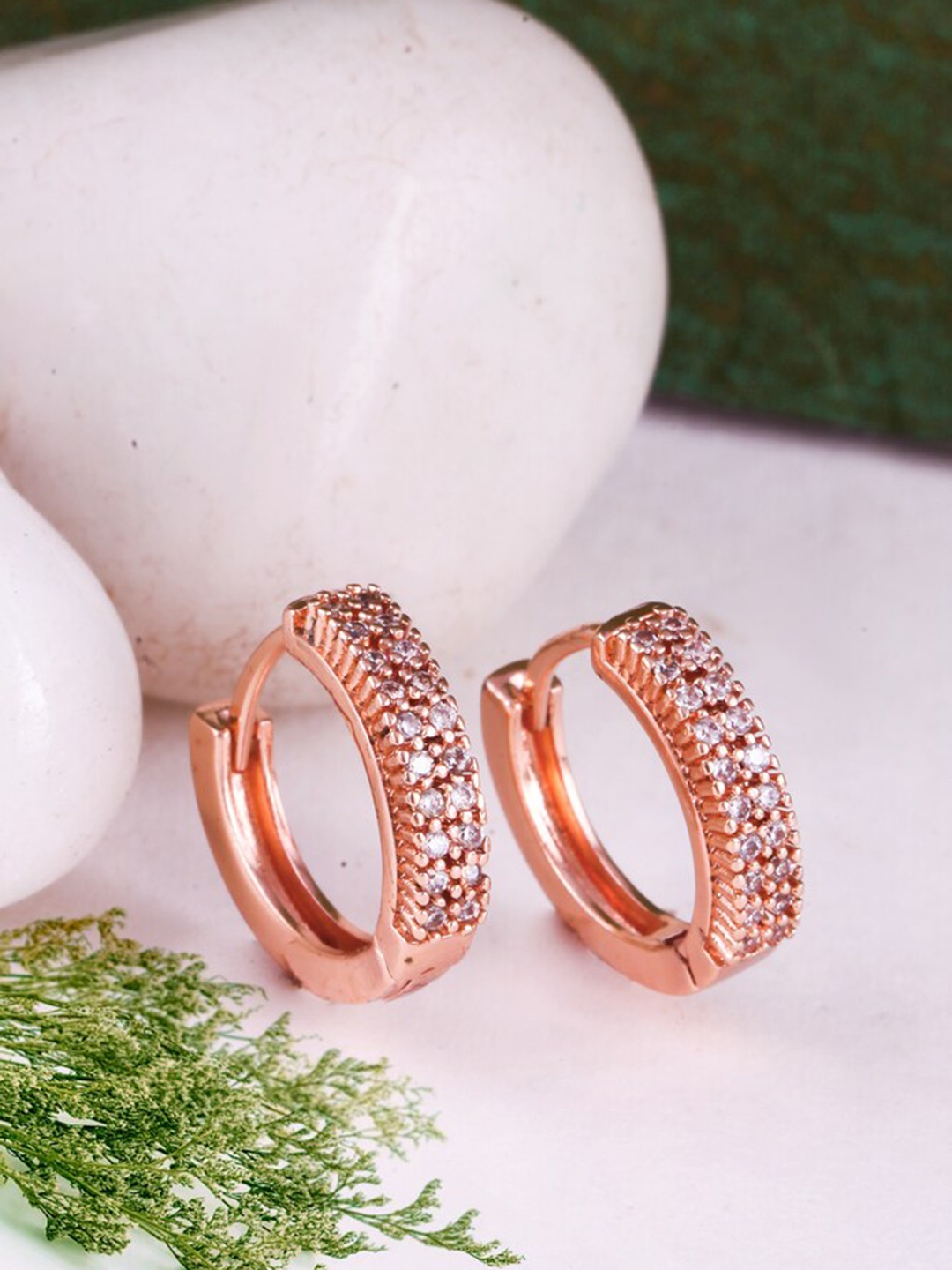 

MEENAZ Rose Gold-Plated Diamond Shaped Hoop Earrings