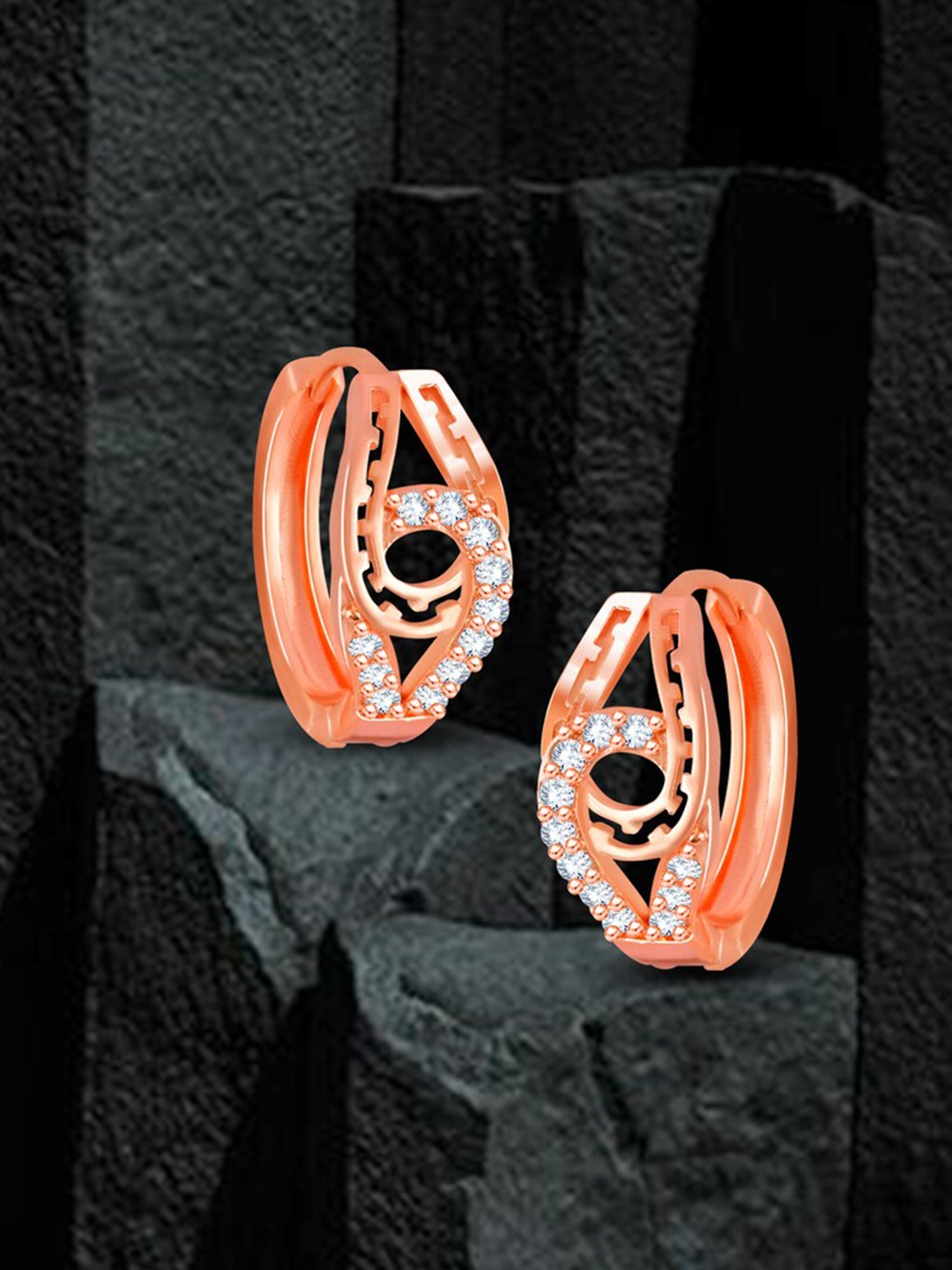 

MEENAZ Rose-Gold-Plated American Diamond-Studded Hoop Earrings