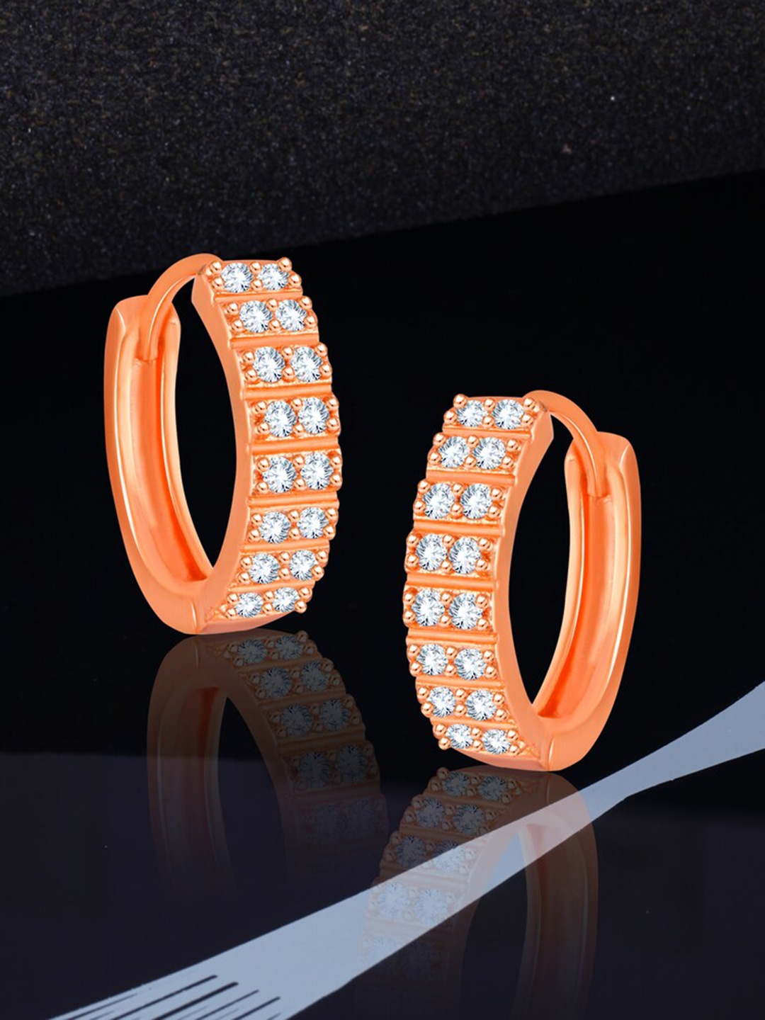 

MEENAZ Rose-Gold-Plated American Diamond-Studded Hoop Earrings
