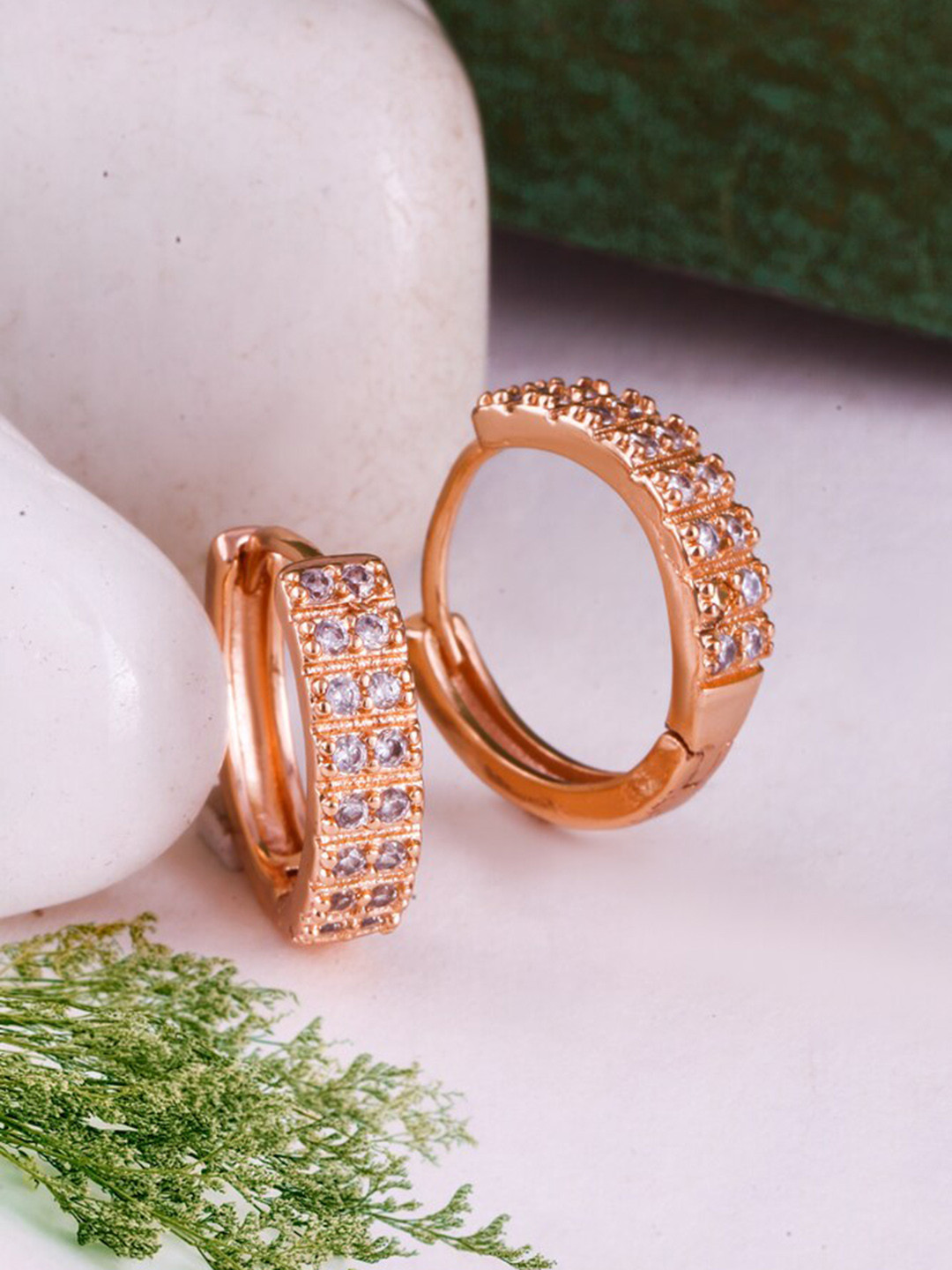

MEENAZ Rose Gold-Plated Diamond Shaped Hoop Earrings