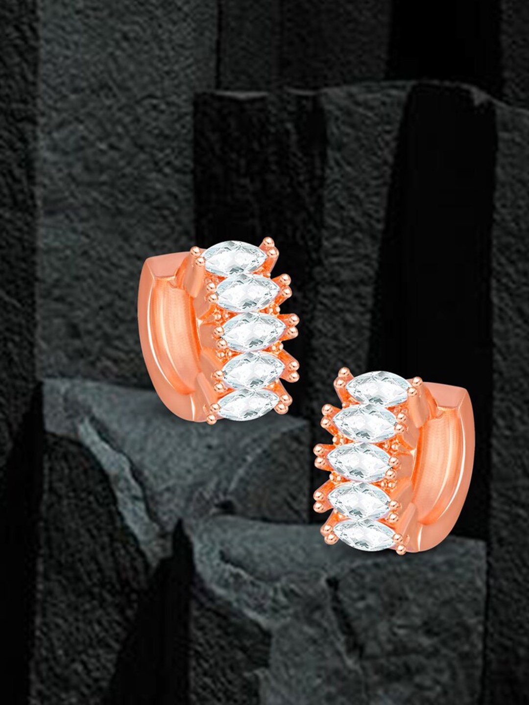 

MEENAZ Rose Gold Plated American Diamond Studded Hoop Earrings