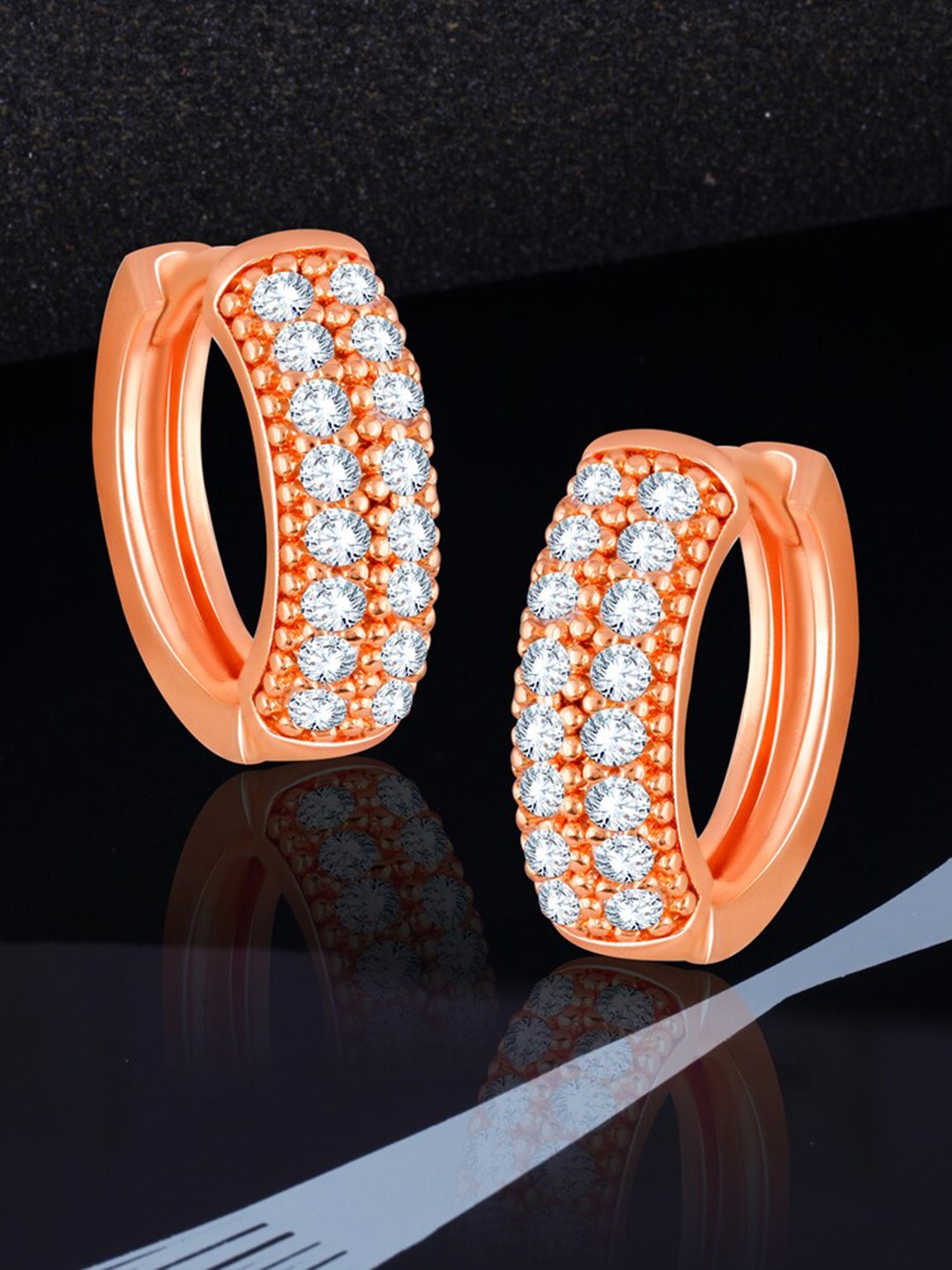 

MEENAZ Rose Gold-Plated Diamond Shaped Hoop Earrings