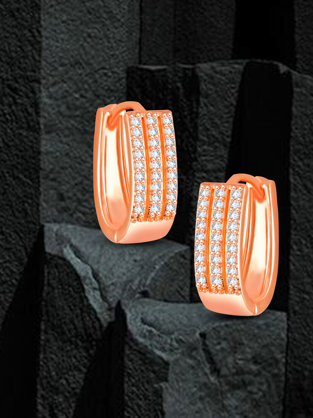 

MEENAZ Rose Gold-Plated American Diamond-Studded Hoop Earrings