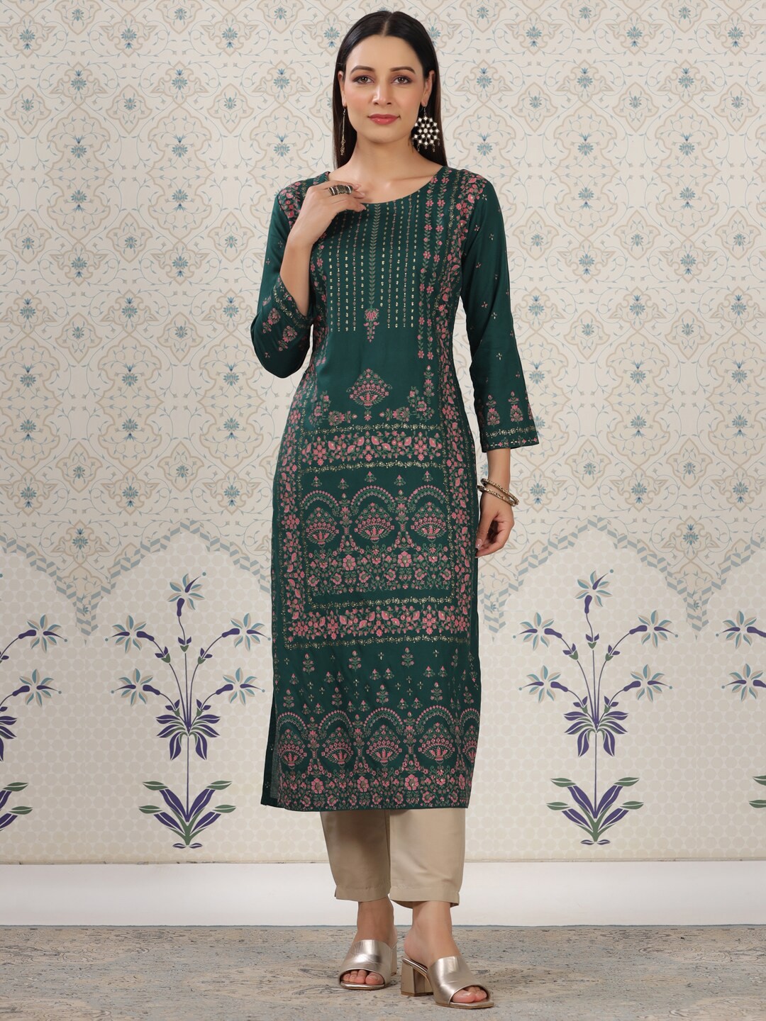

Ode by House of Pataudi Ethnic Motifs Printed Kurta, Green