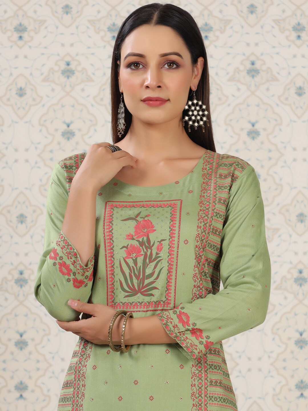 

Ode by House of Pataudi Ethnic Motifs Printed Kurta, Green