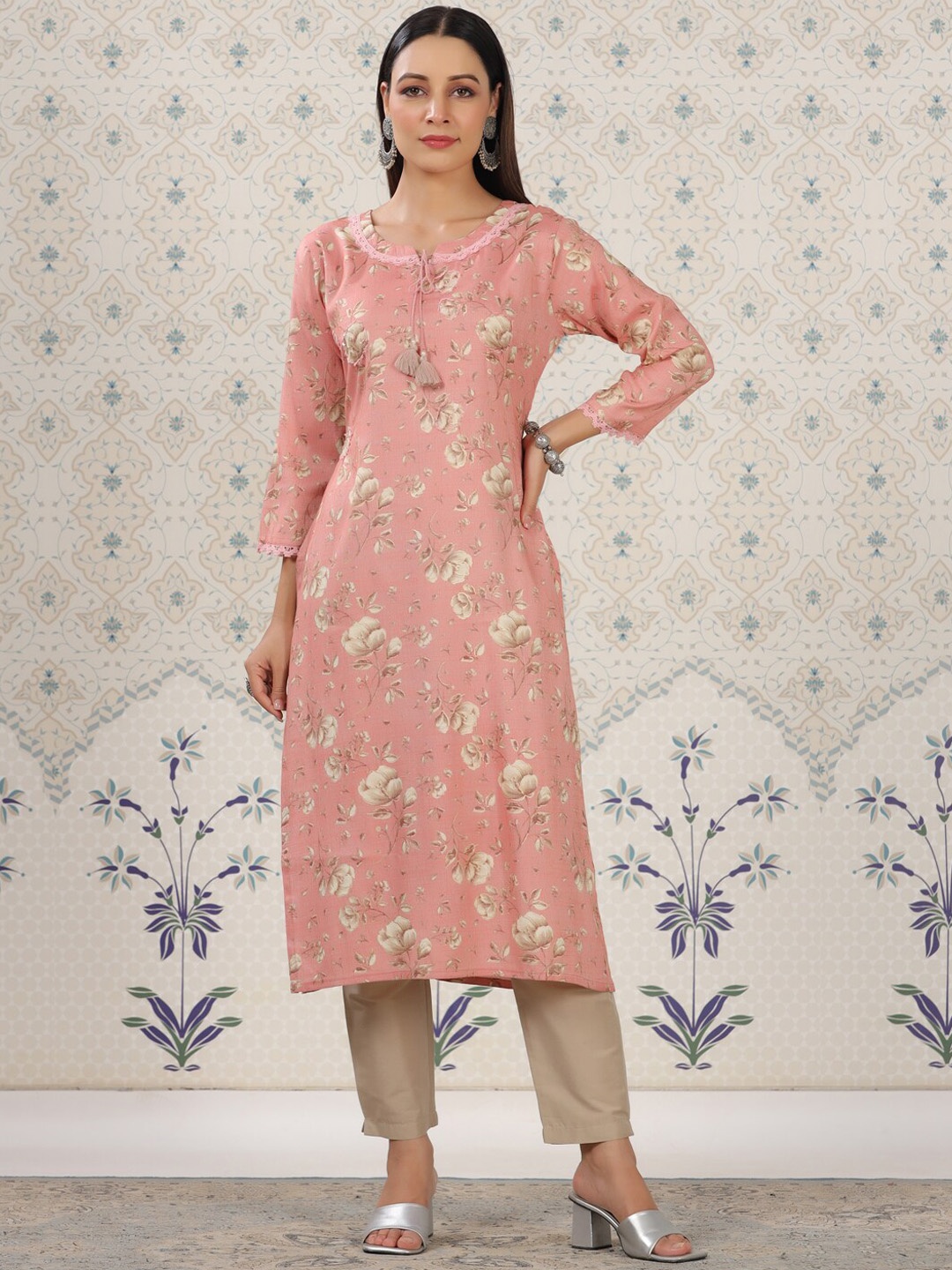 

Ode by House of Pataudi Floral Printed Kurta, Pink