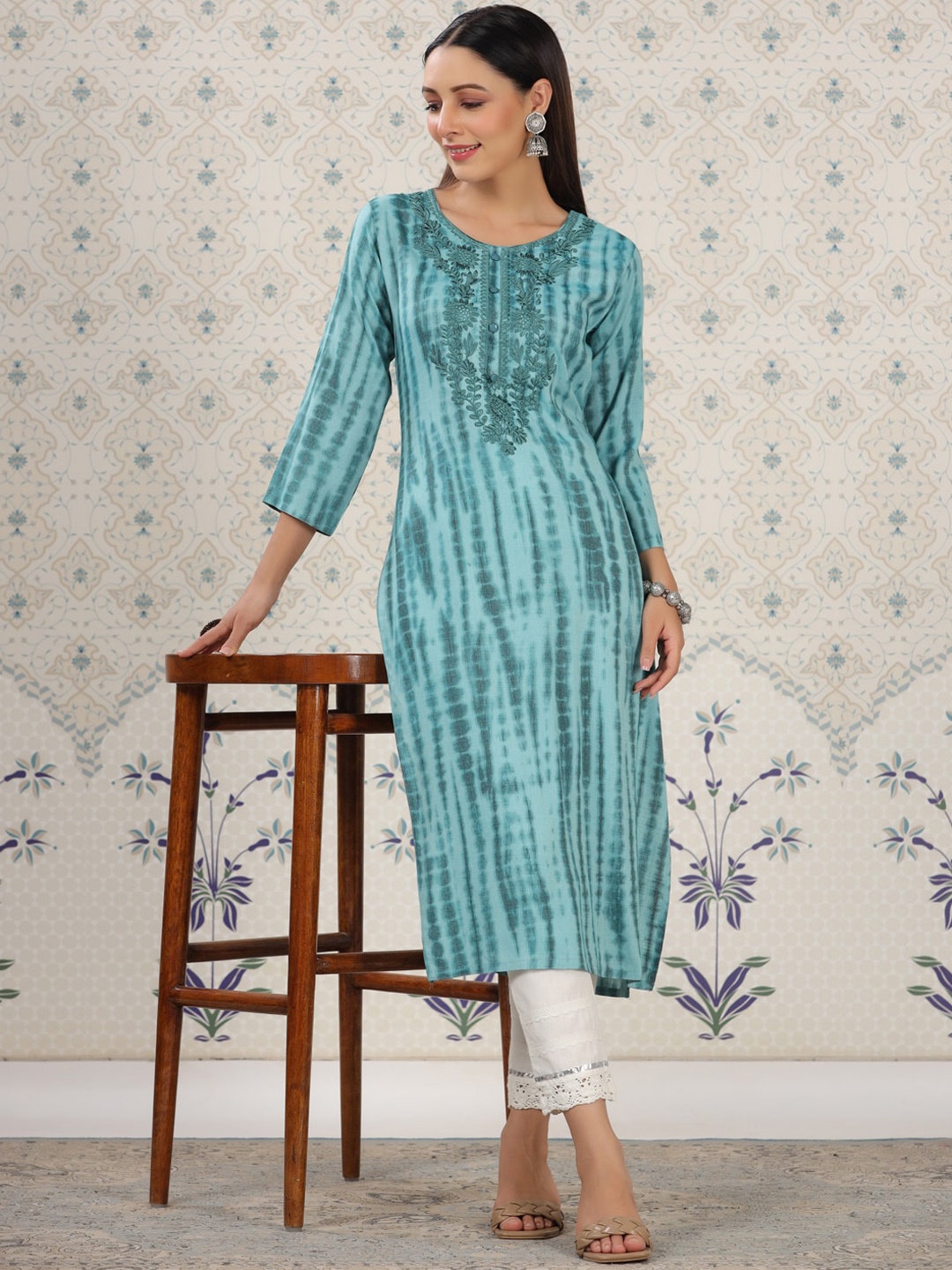 Ode by House of Pataudi Tie & Dye Kurta, Blue