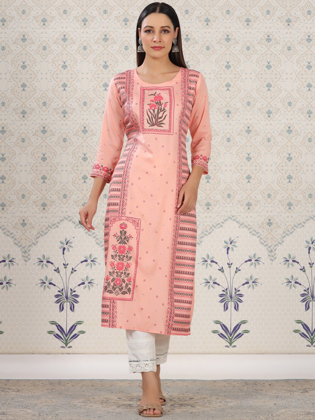 

Ode by House of Pataudi Ethnic Motifs Printed Kurta, Pink