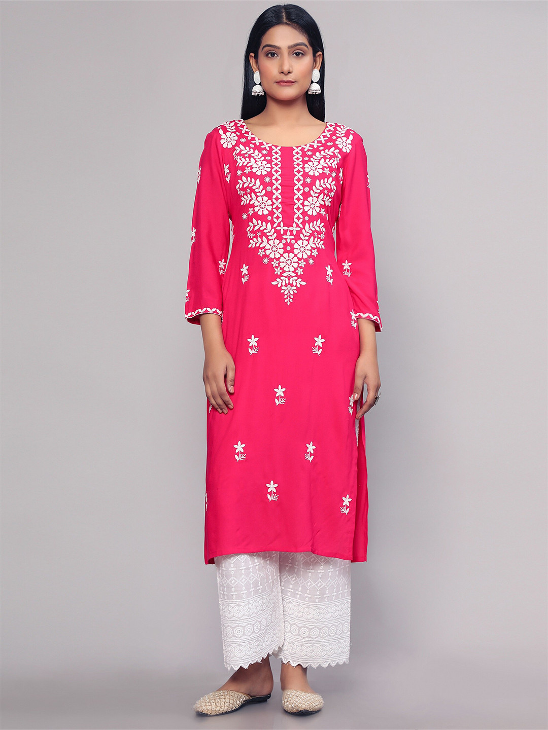 

Royal Export Floral Embroidered Straight Kurta, Pink