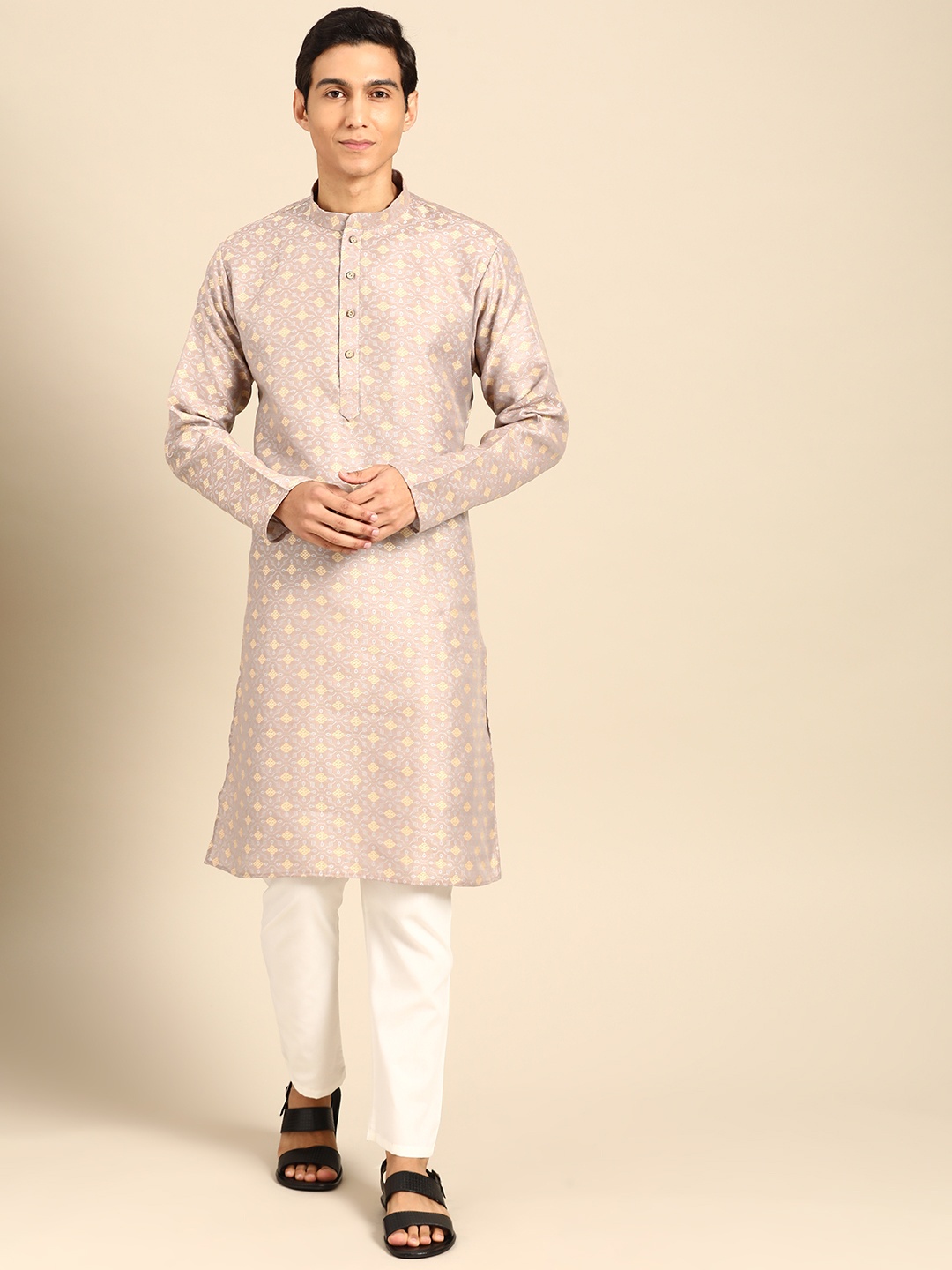 

MANQ Men Ethnic Motifs Printed Regular Kurta with Pyjamas, Brown