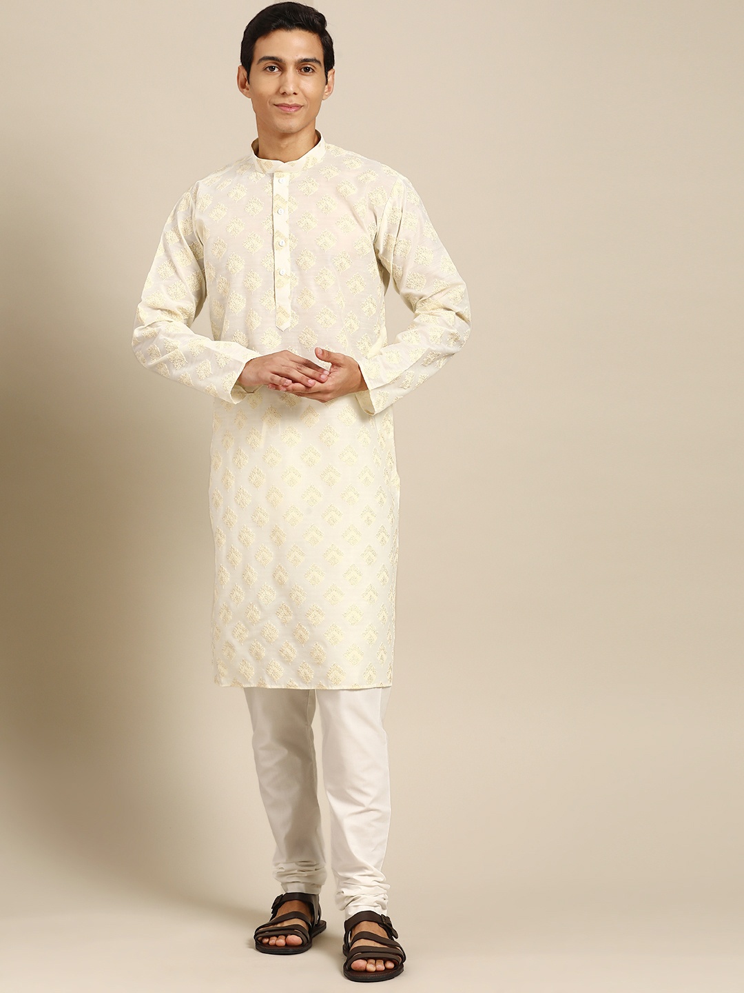 

MANQ Men Ethnic Motifs Printed Regular Kurta with Churidar, White