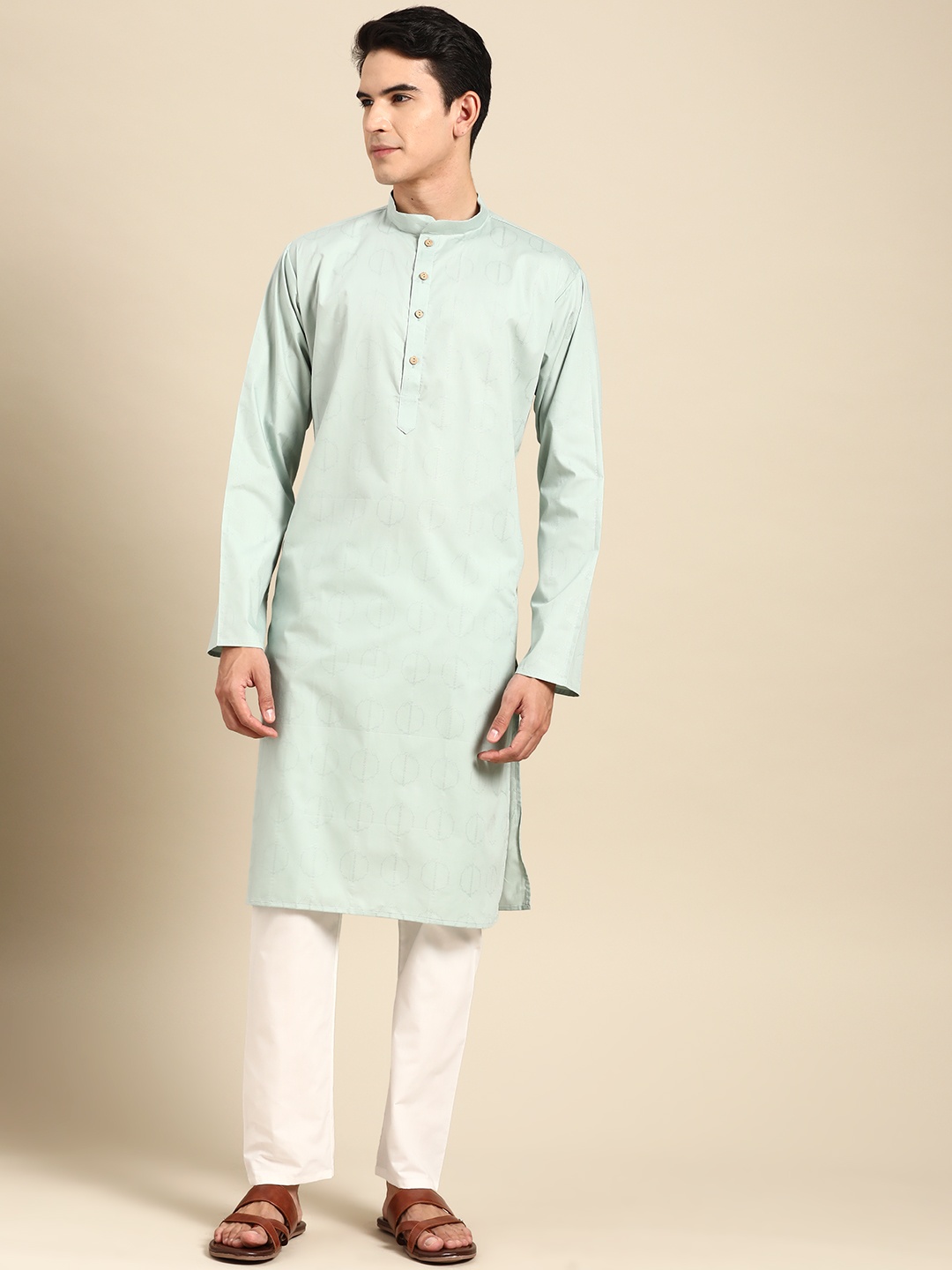 

MANQ Men Regular Pure Cotton Kurta with Pyjamas, Sea green