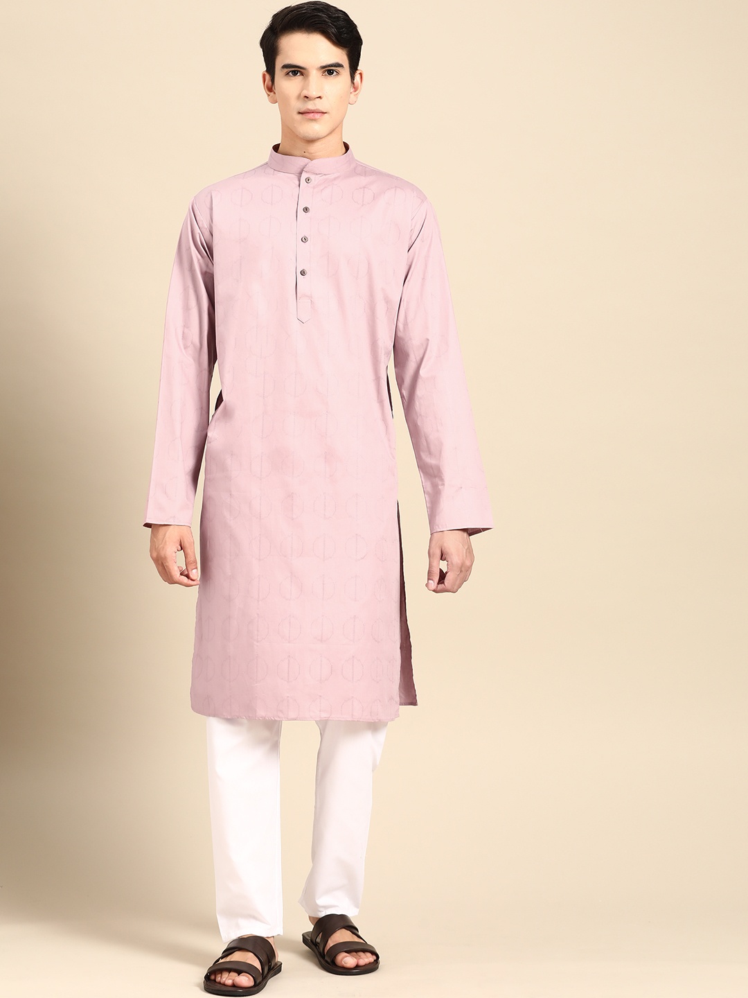 

MANQ Men Regular Pure Cotton Kurta with Pyjamas, Mauve