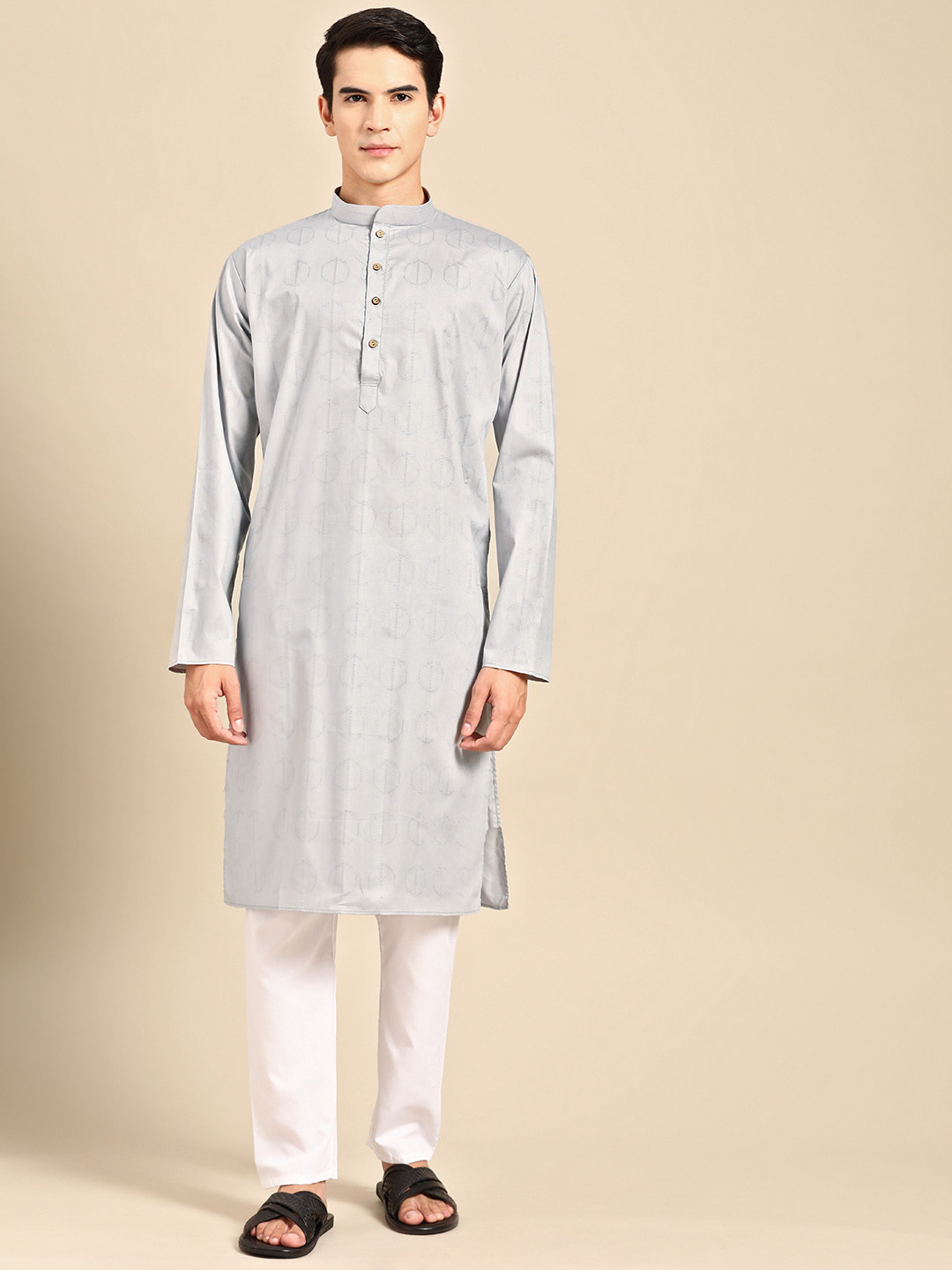 

MANQ Men Regular Pure Cotton Kurta with Pyjamas, Grey
