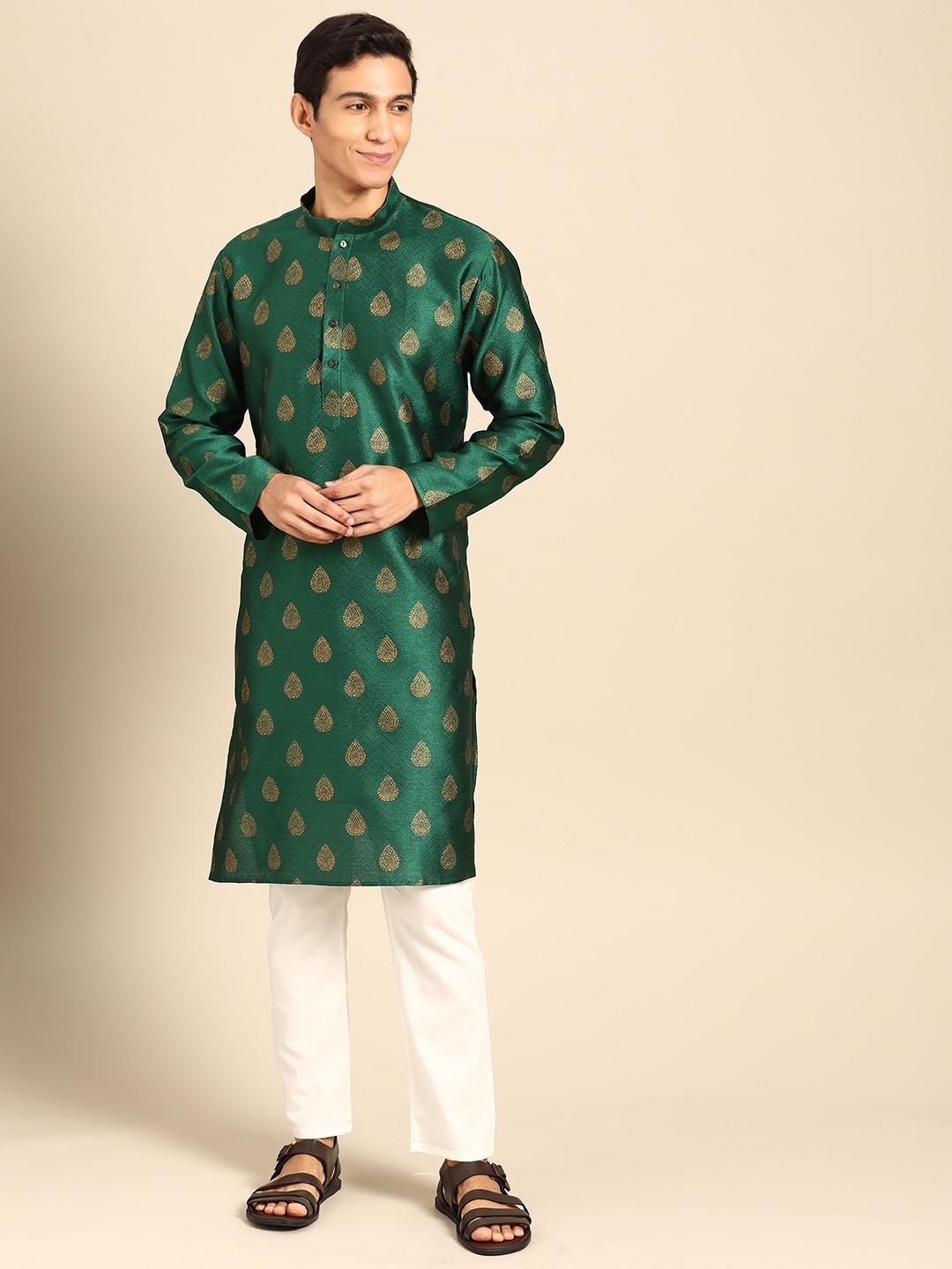 

MANQ Men Ethnic Motifs Printed Regular Kurta with Pyjamas, Teal