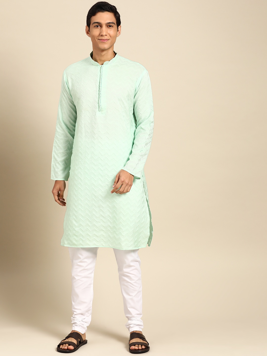 

MANQ Men Regular Kurta with Churidar, Sea green