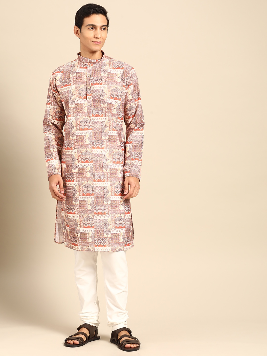 

MANQ Men Ethnic Motifs Printed Regular Kurta with Churidar, Multi