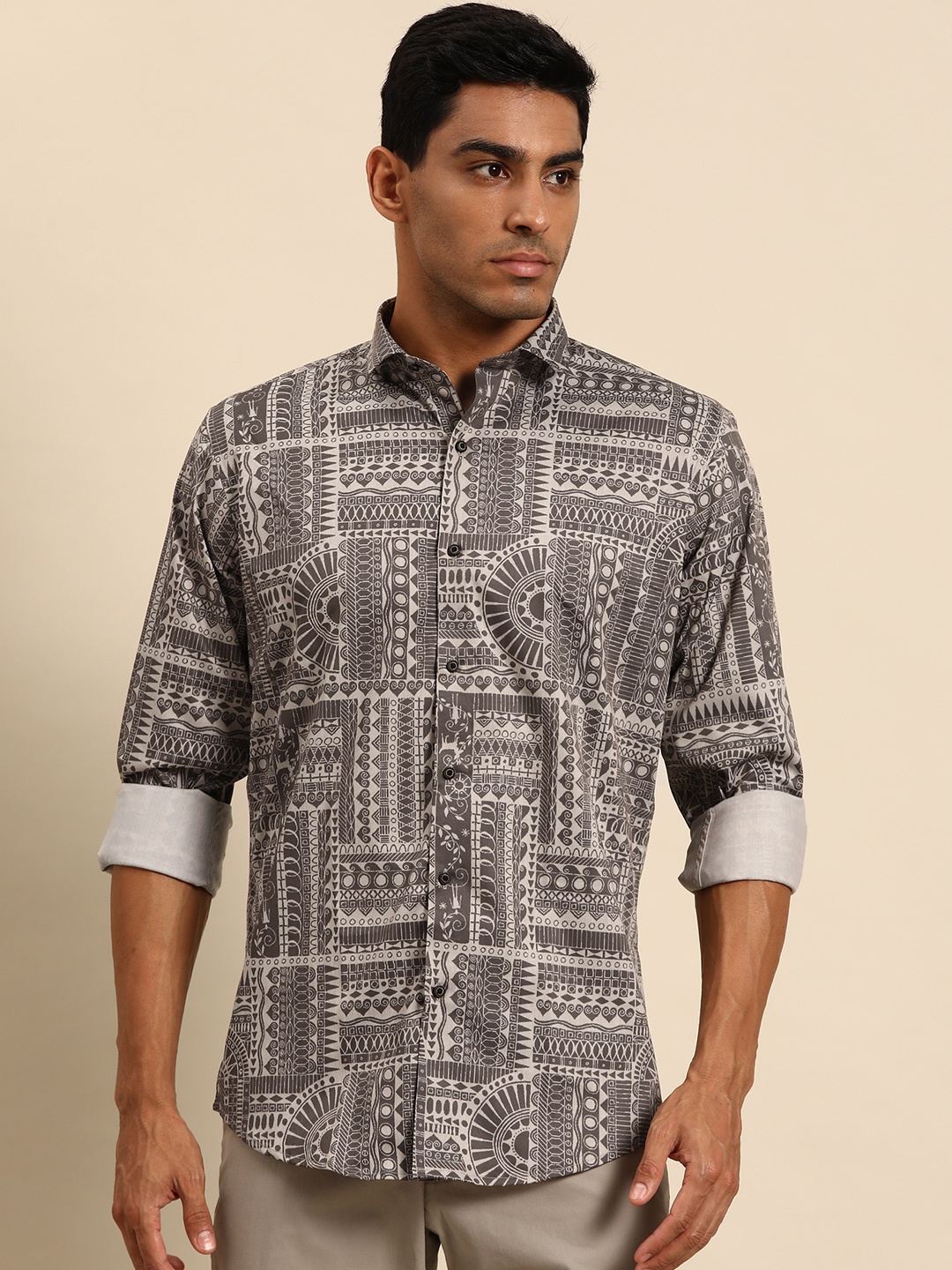

MANQ Men Smart Opaque Printed Casual Shirt, Grey
