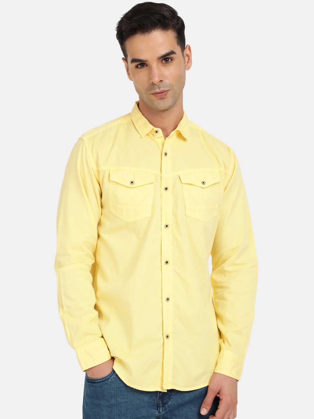 

IVOC Spread Collar Pure Cotton Casual Shirt, Yellow