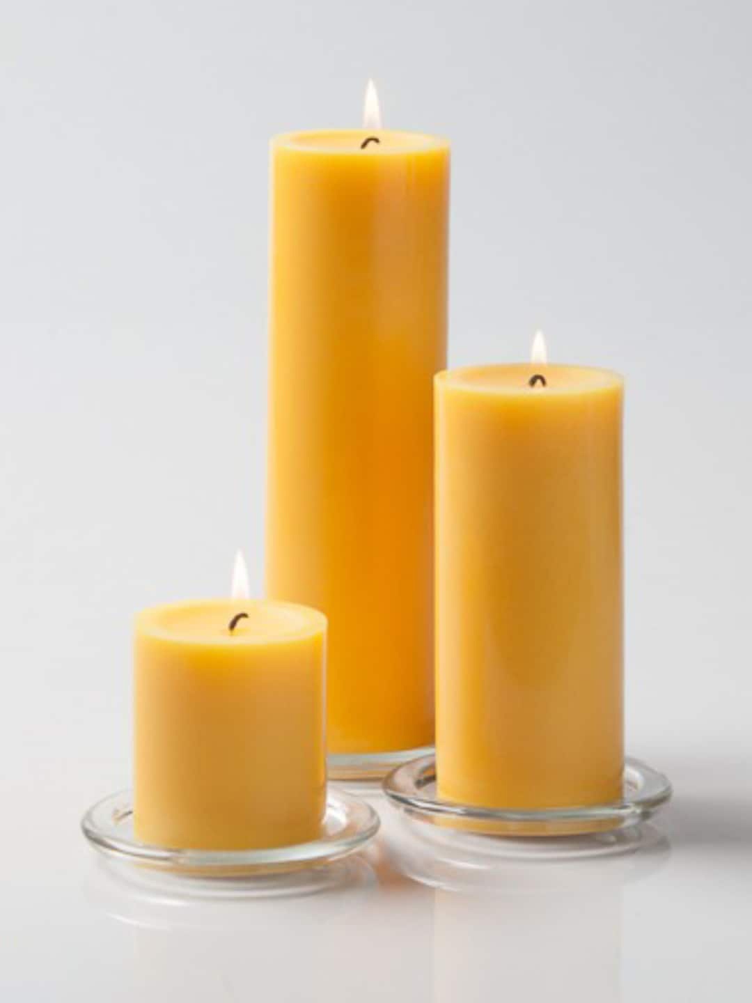 

Aromatic Fables Yellow 3 Pieces Bosco Pond Fragrance Wax Pillar Candles