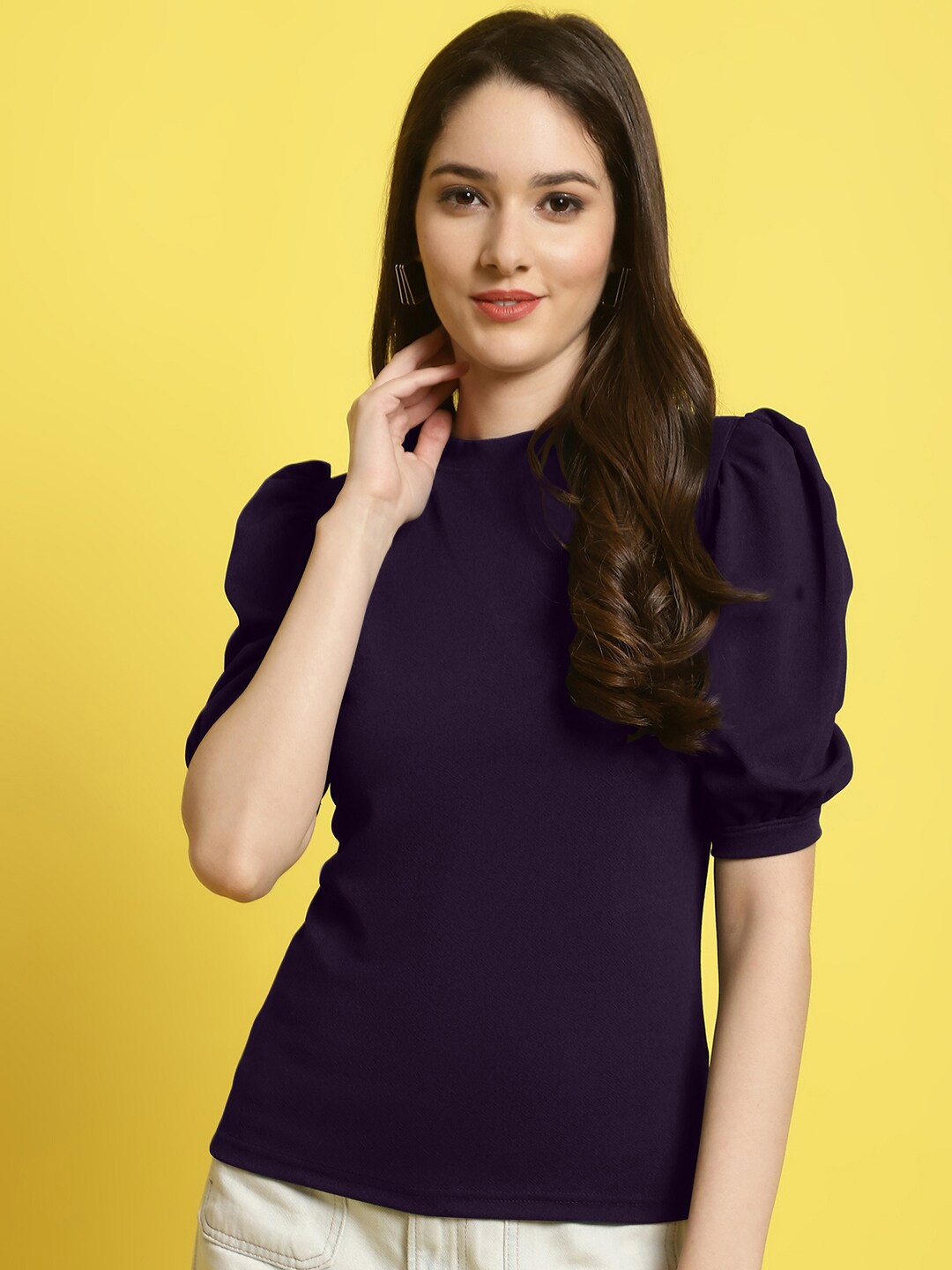 

BAESD Puff Sleeve Regular Top, Purple