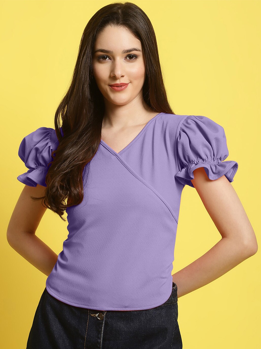 

BAESD V-Neck Puff Sleeves Top, Lavender