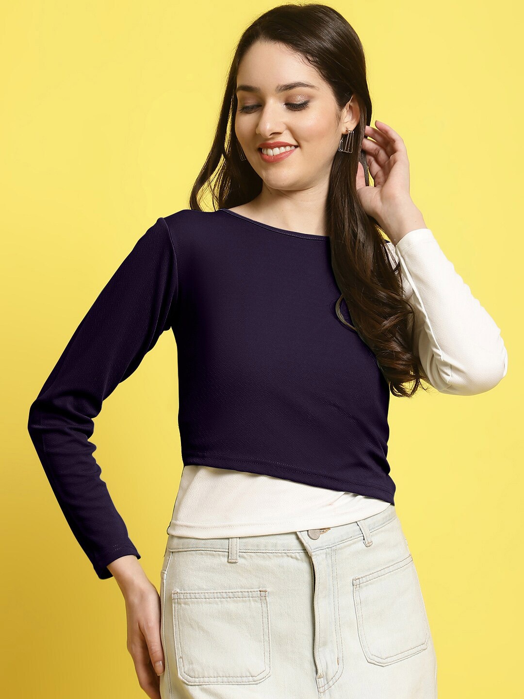 

BAESD Colorblocked Full Sleeve Regular Top, Navy blue