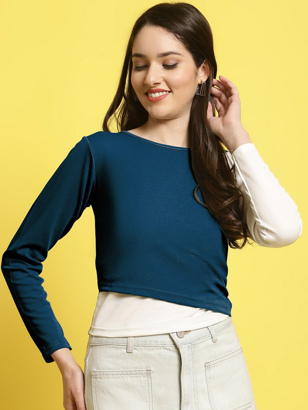 

BAESD Colourblocked Round Neck Top, Navy blue