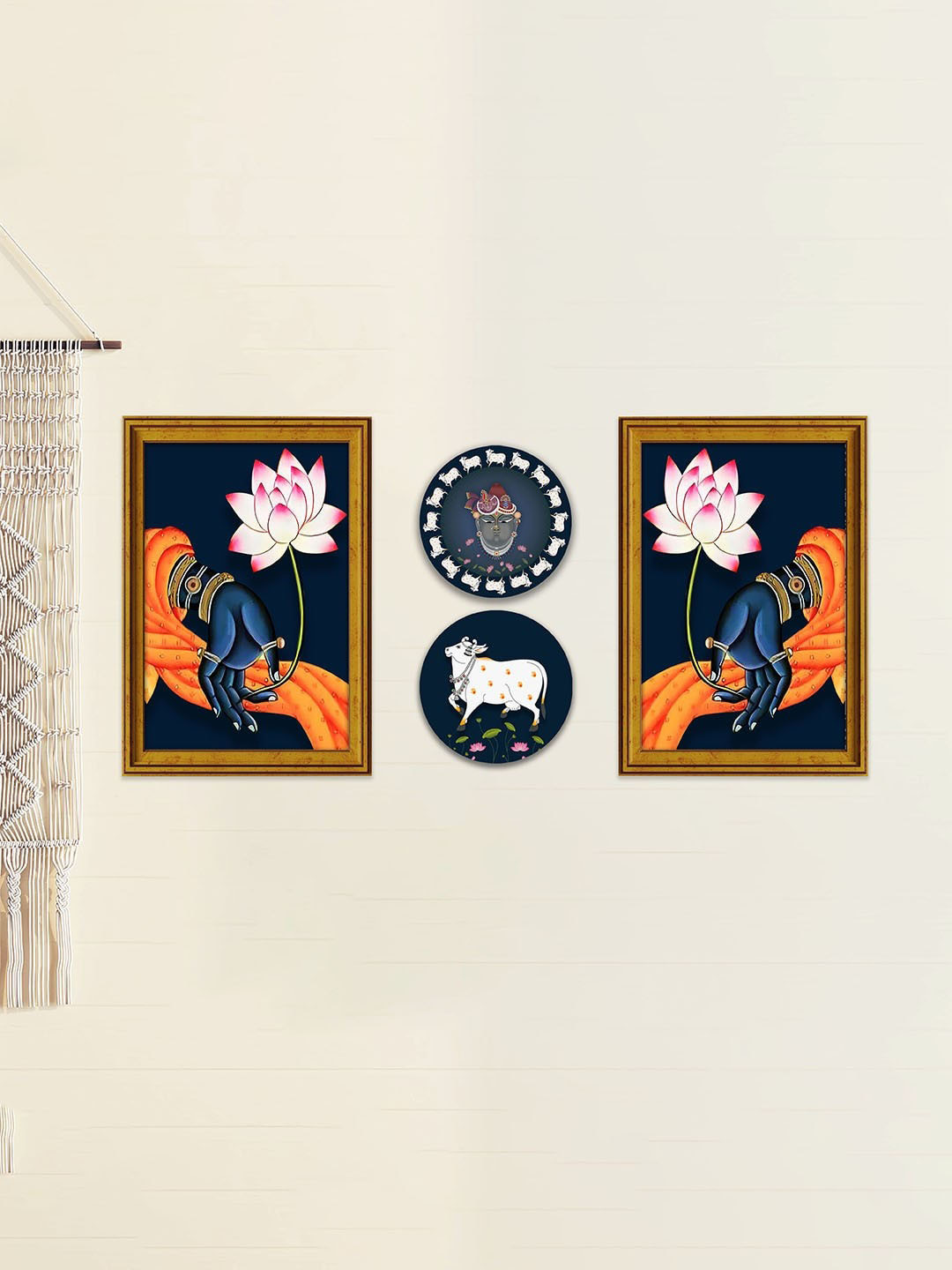 

Art Street 4-Pcs Metallic-toned & Blue Lord Shrinathji Dancing Framed Wall Art, Gold