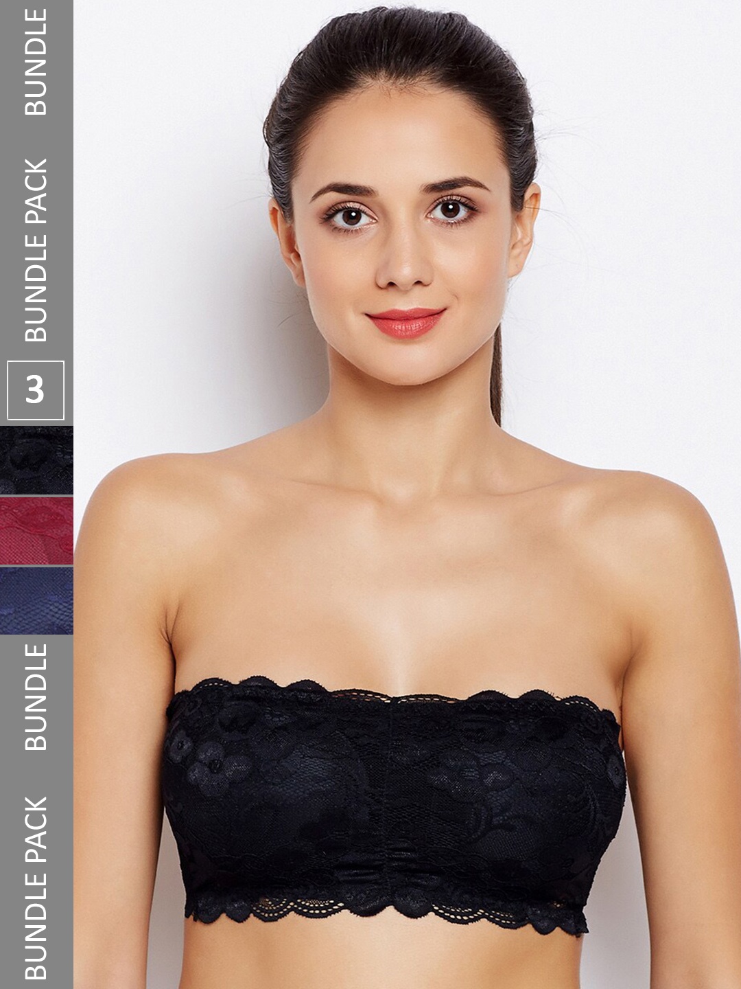 

Lebami Pack Of 3 Rapid-Dry Half Coverage Lightly Padded Bandeau Bra With All Day Comfort, Black