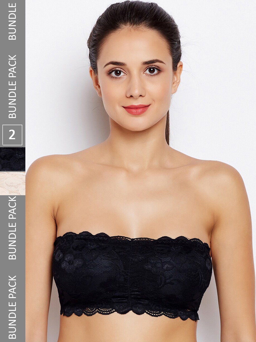 

Lebami Pack Of 2 Rapid-Dry Half Coverage Lightly Padded Bandeau Bra With All Day Comfort, Black