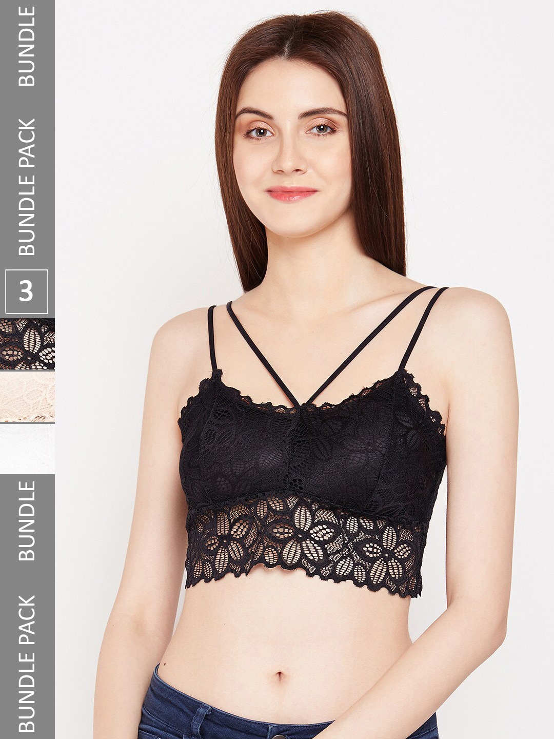 

Lebami Pack Of 3 Rapid-Dry Full Coverage Lightly Padded Bralette Bra With All Day Comfort, Black