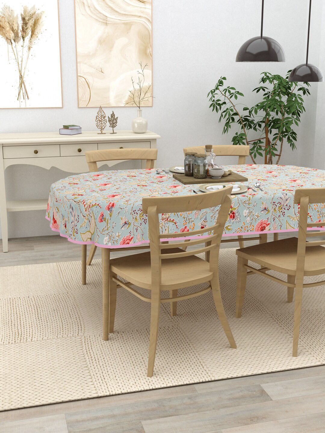 

Clasiko Blue & Pink Ethnic Motifs Printed Cotton 4-Seater Table Cover