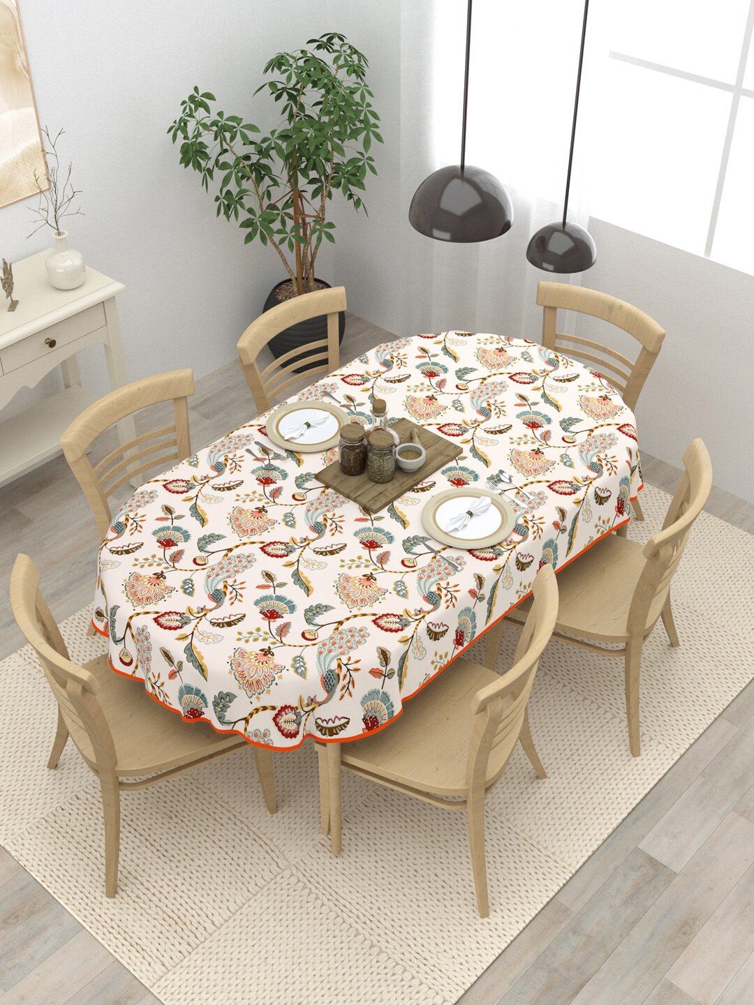 

Clasiko White & Grey Printed Cotton 6-Seater Table Cover