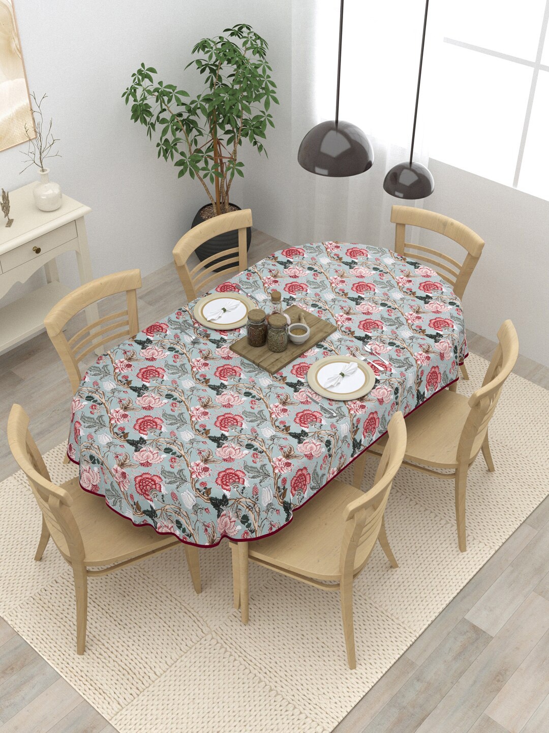 

Clasiko Grey & Pink Ethnic Motifs Printed Cotton 6-Seater Table Cover