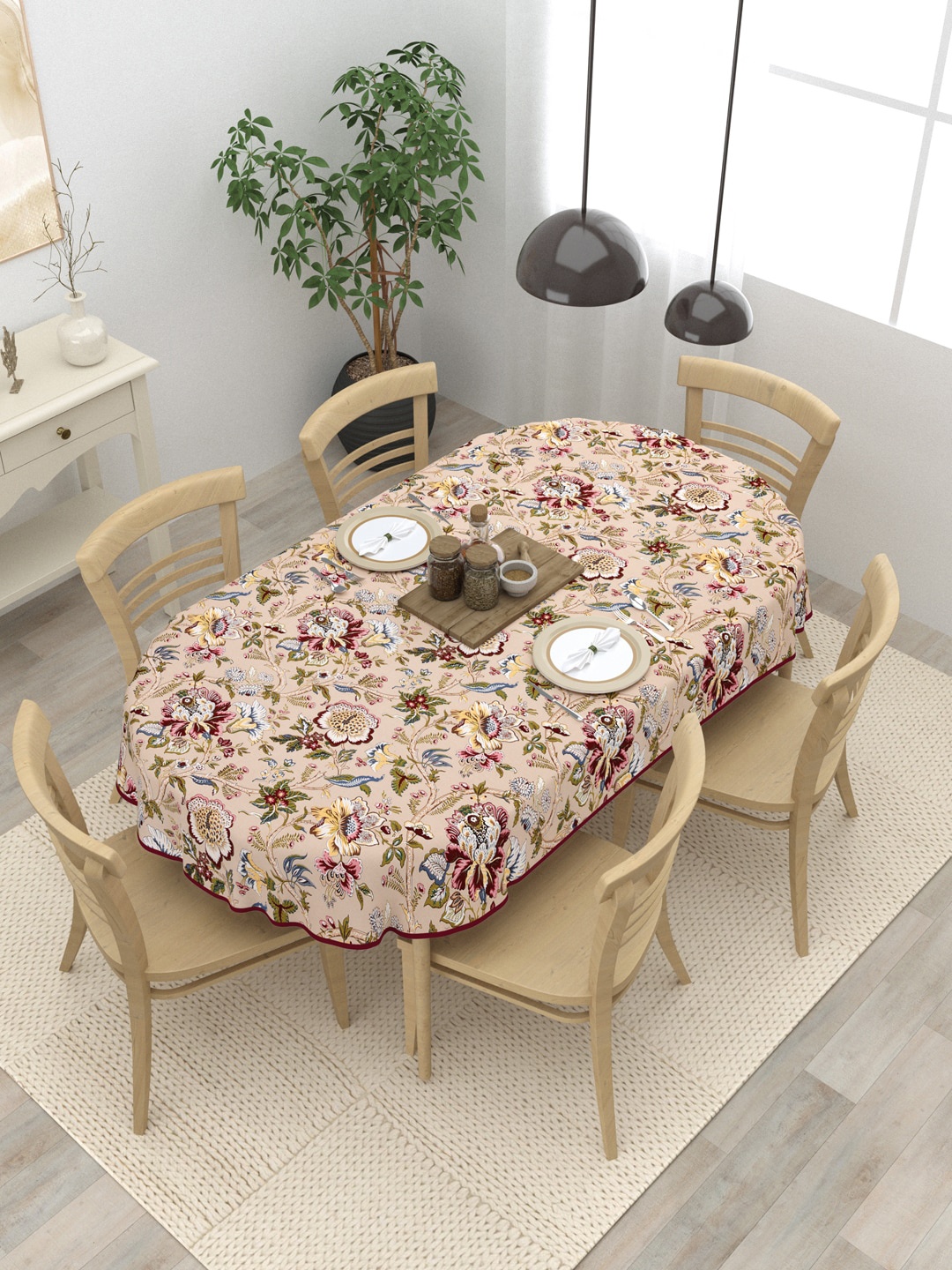

Clasiko Beige & Green Ethnic Motifs Printed Cotton 6-Seater Table Cover