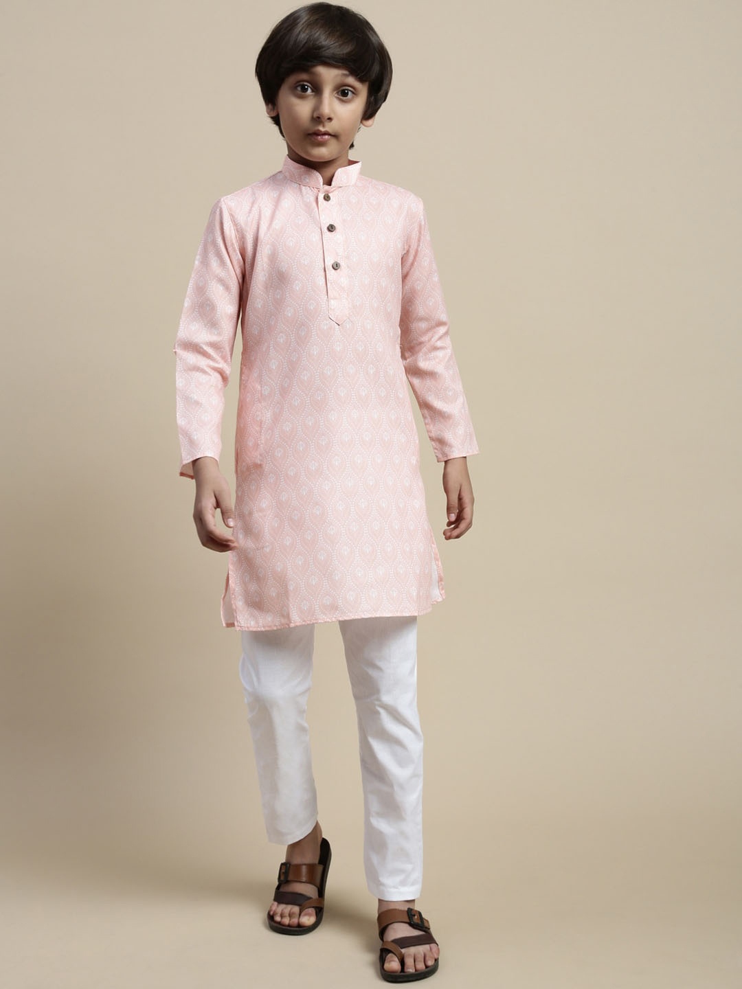 

Sanwara Boys Ethnic Motifs Printed Regular Kurta With Pyjamas, Pink