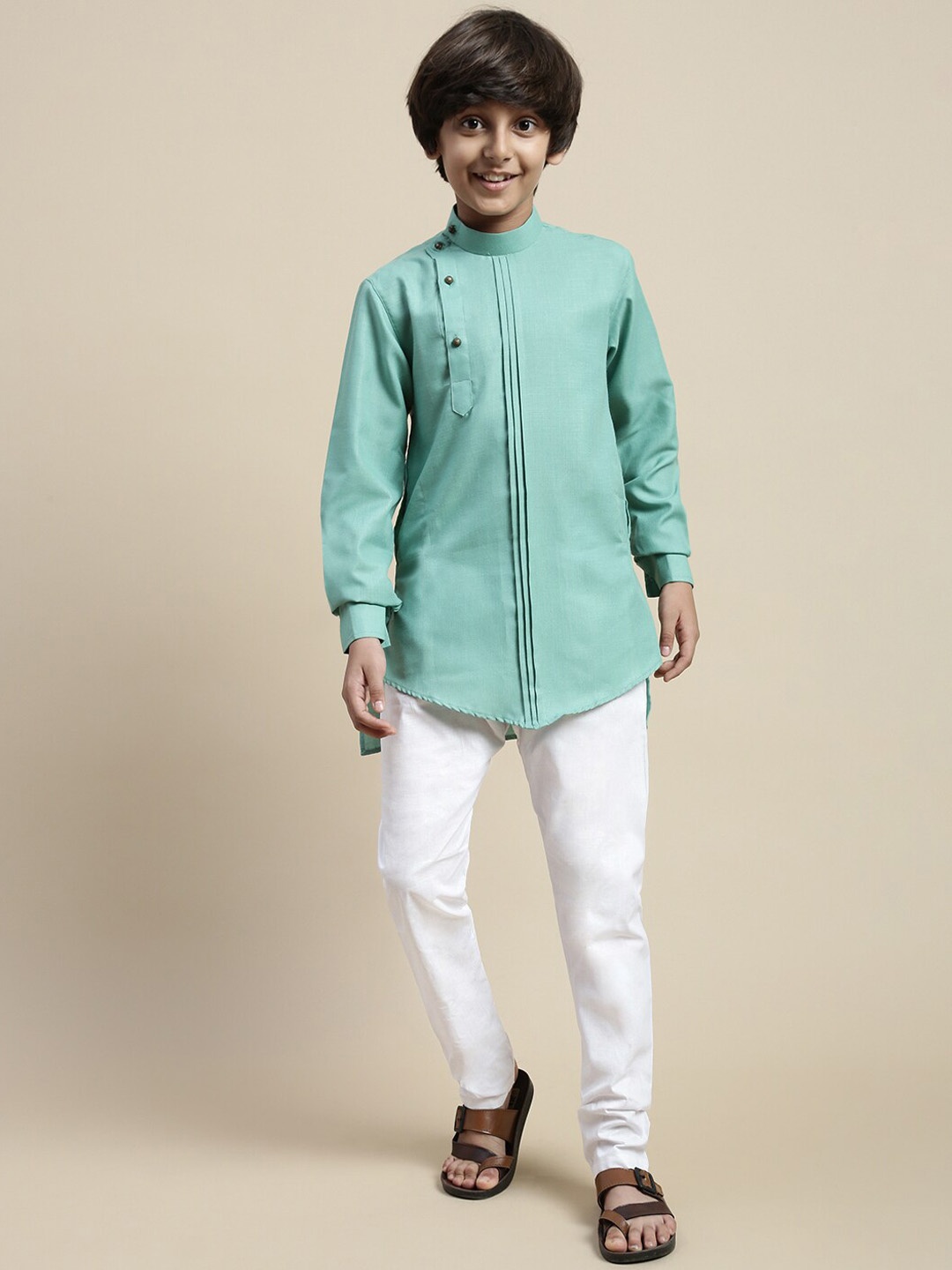 

Sanwara Boys Band Collar Kurta With Pyjamas, Sea green