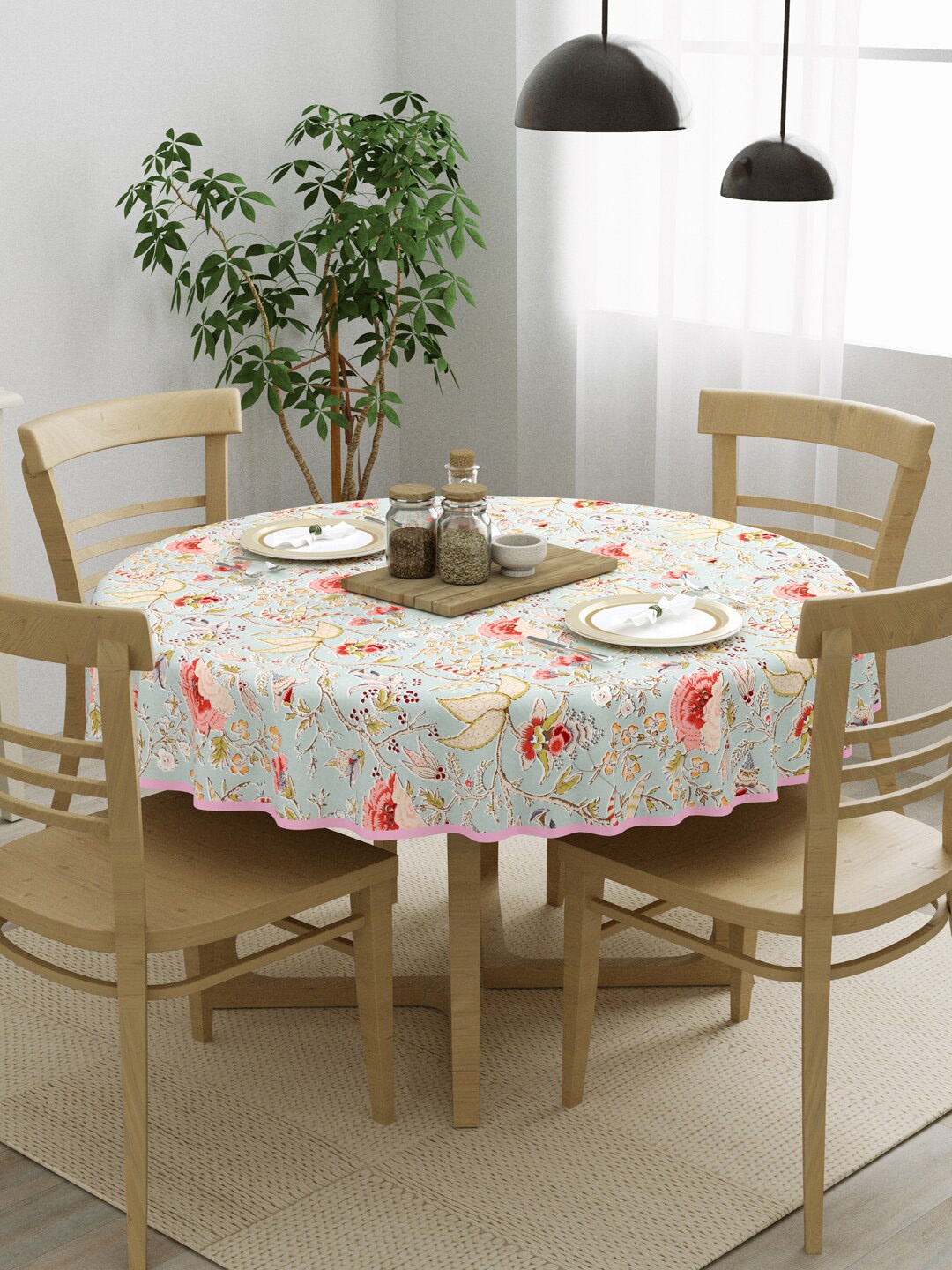 

Clasiko Blue & Pink Printed Pure Cotton 4-Seater Table Cover