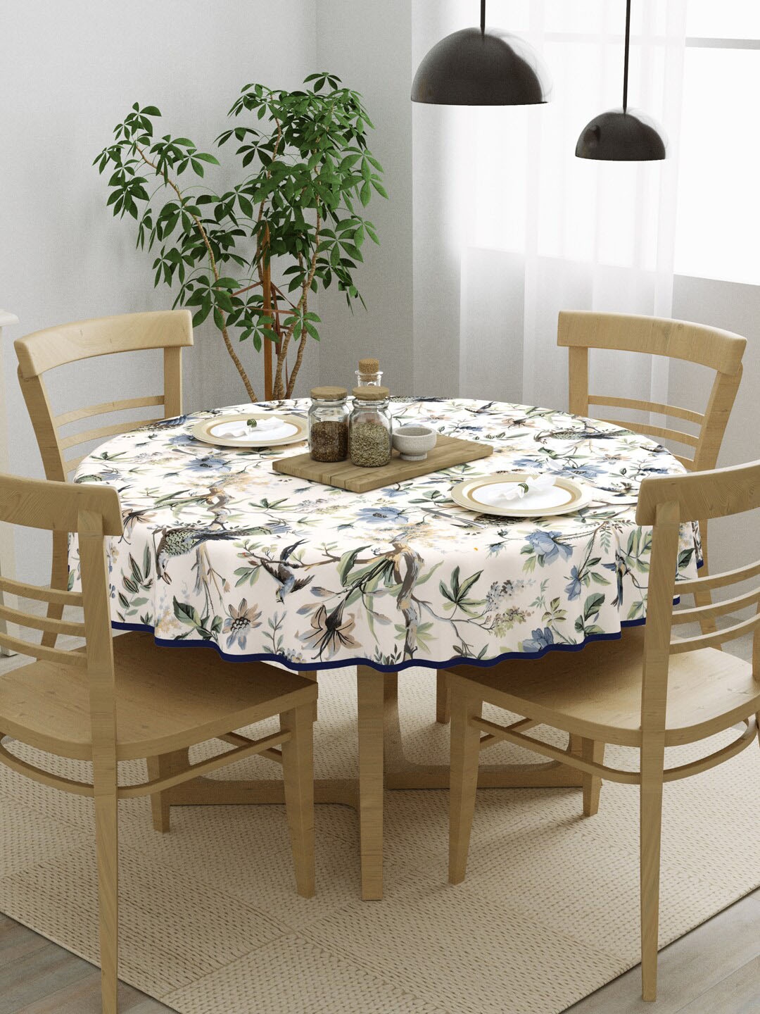 

Clasiko White & Blue Printed Pure Cotton 4-Seater Table Cover