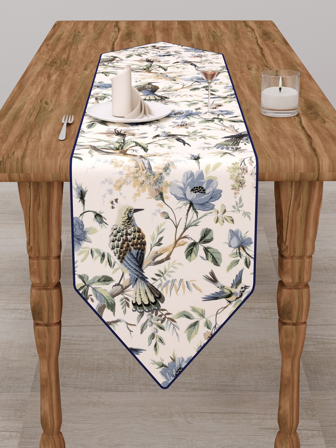 

Clasiko White & Blue Printed Pure Cotton Table Runner