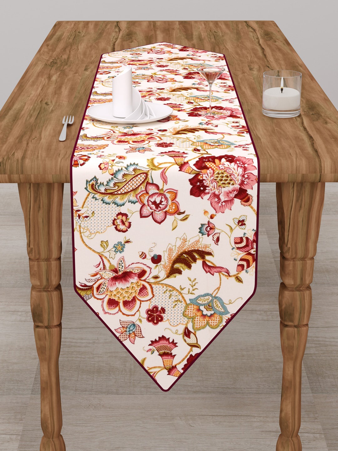 

Clasiko White & Maroon Printed Pure Cotton Table Runner