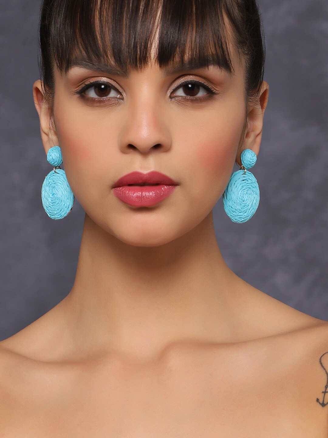 

AQUASTREET Blue Rattan Earrings Lightweight Geometric Statement Woven Bohemian Earrings, Gold