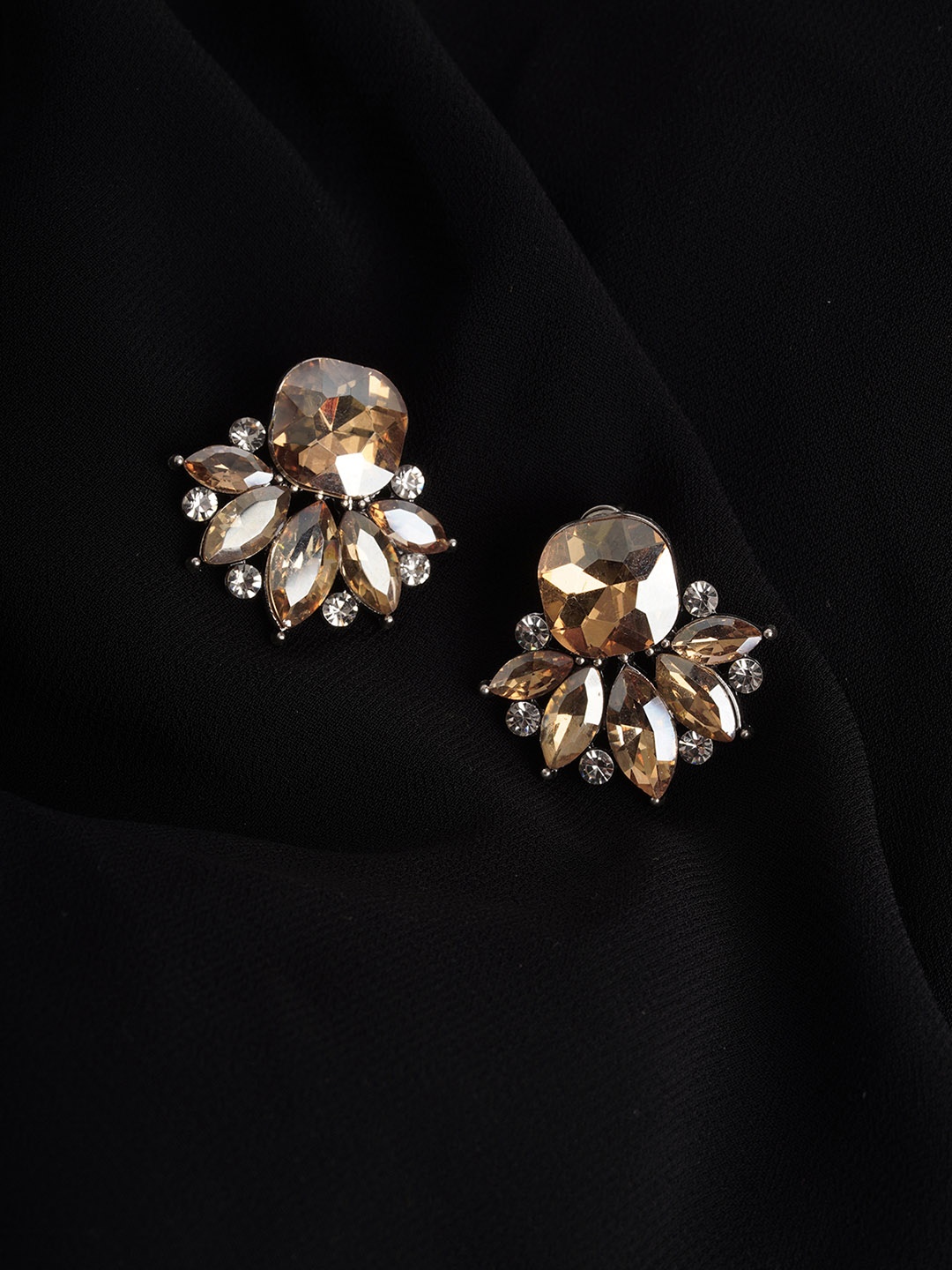 

AQUASTREET Silver-Plated Rhinestone-Studded Floral Studs Earrings