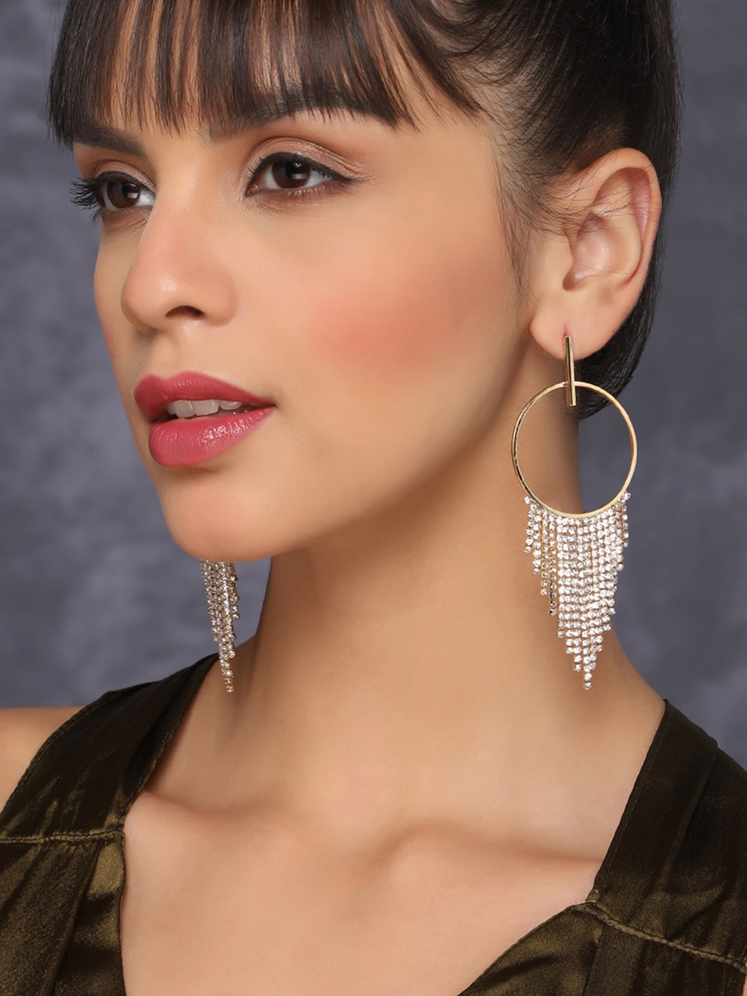 

AQUASTREET Gold-Plated Rhinestone-Studded Geometric Drop Earrings