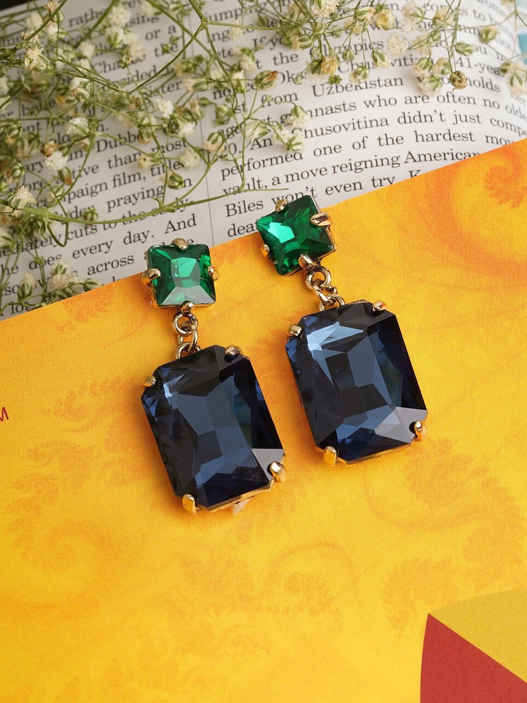 

AQUASTREET Gold Plated Geometric Crystal Drop Earrings