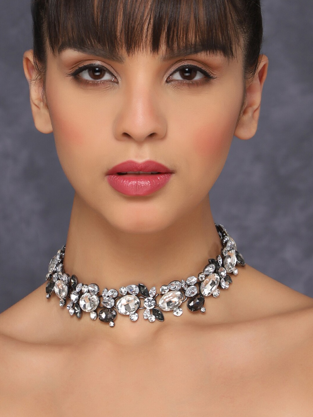 

AQUASTREET Silver-Plated Choker Rhinestone Studded Necklace