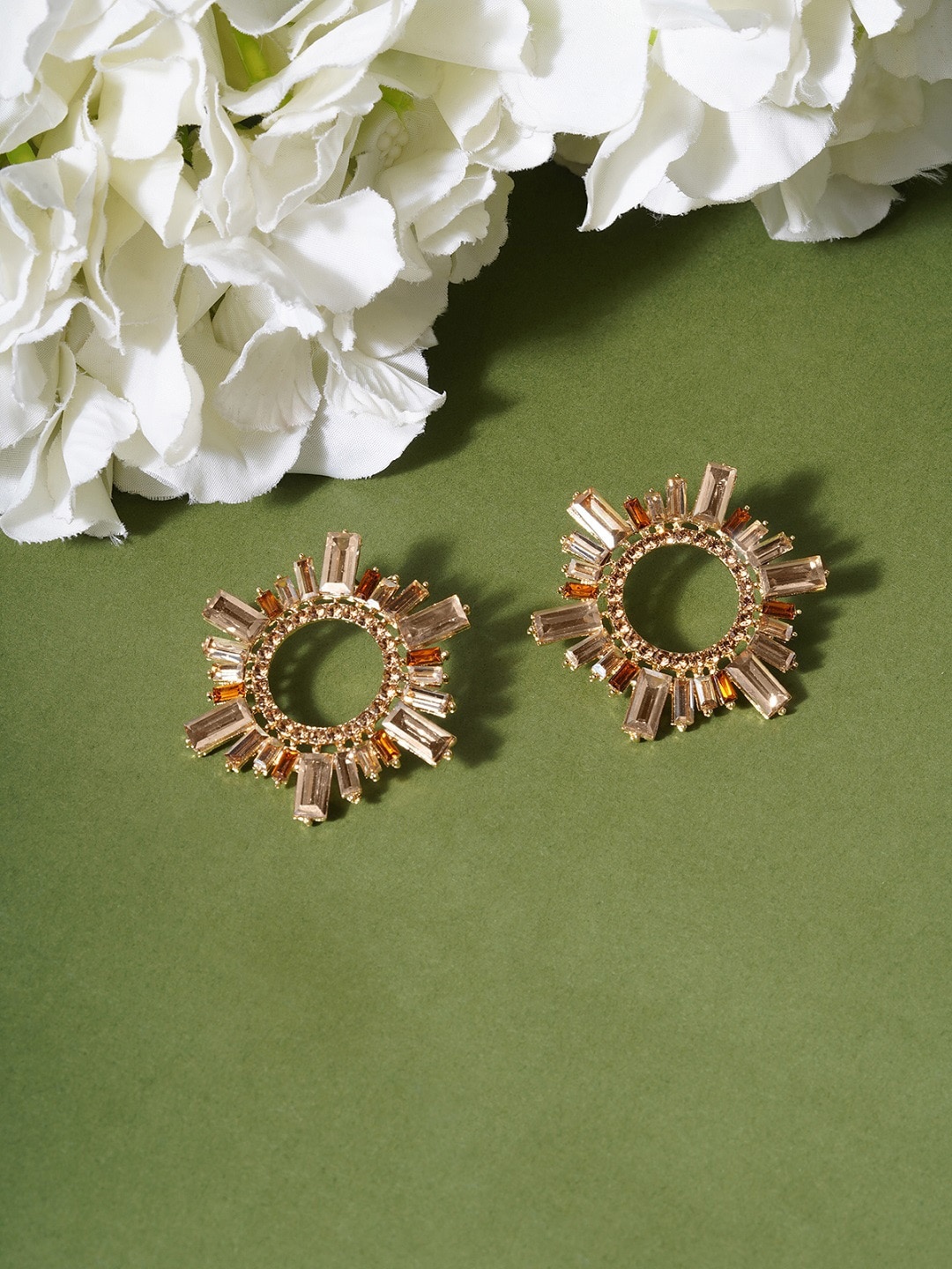 

AQUASTREET Silver-Plated Circular Studs Earrings, Gold